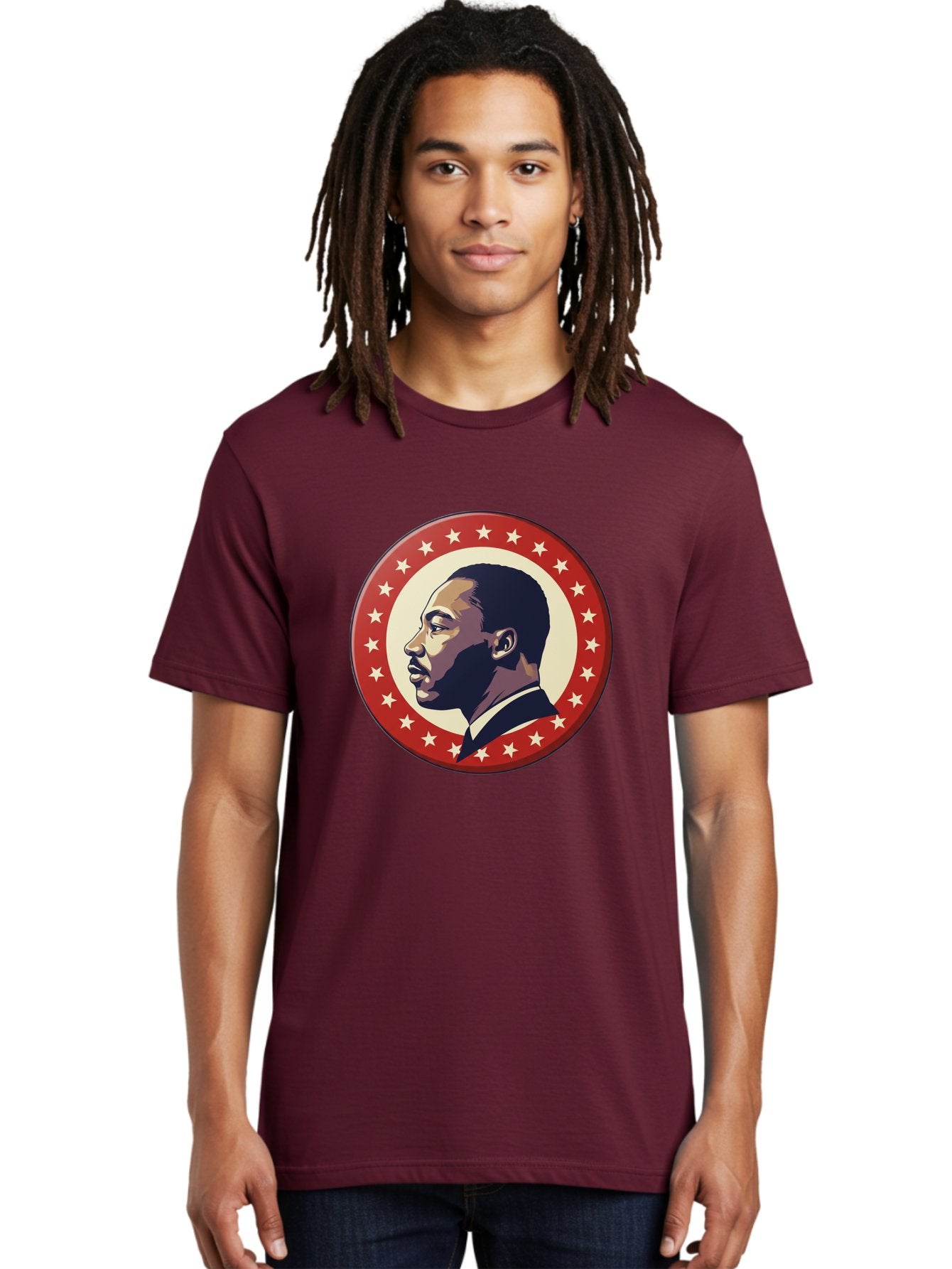 Martin-Luther-King-Jr Men'S Graphic Tee, 100% Cotton, Comfortable Casual Summer Wear, Machine Washable, Martin Luther King Jr. Profile, Civil Rights Leader, African American Icon, Star-Studded Badge, Patriotic Symbol, Freedom Fighter, Bac179 18