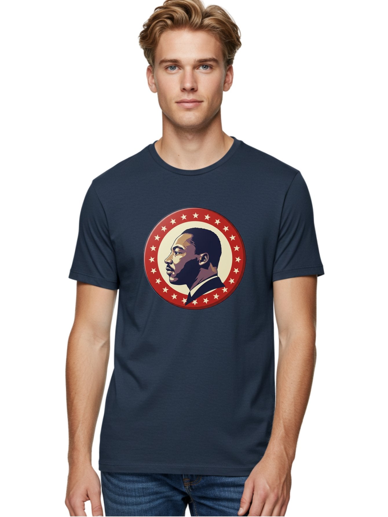 Martin-Luther-King-Jr Men'S Graphic Tee, 100% Cotton, Comfortable Casual Summer Wear, Machine Washable, Martin Luther King Jr. Profile, Civil Rights Leader, African American Icon, Star-Studded Badge, Patriotic Symbol, Freedom Fighter, Bac179 23