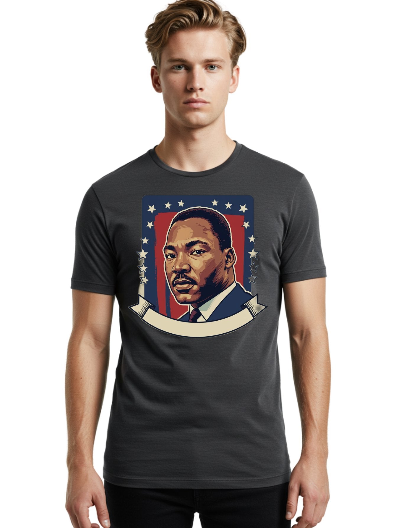 Martin-Luther-King Men'S Graphic Tee, 100% Cotton, Comfortable Casual Summer Wear, Machine Washable, Martin Luther King Jr. Portrait, Civil Rights Leader, Patriotic Illustration, Red White And Blue, Stars And Stripes, Inspirational Quote, Bac180 16
