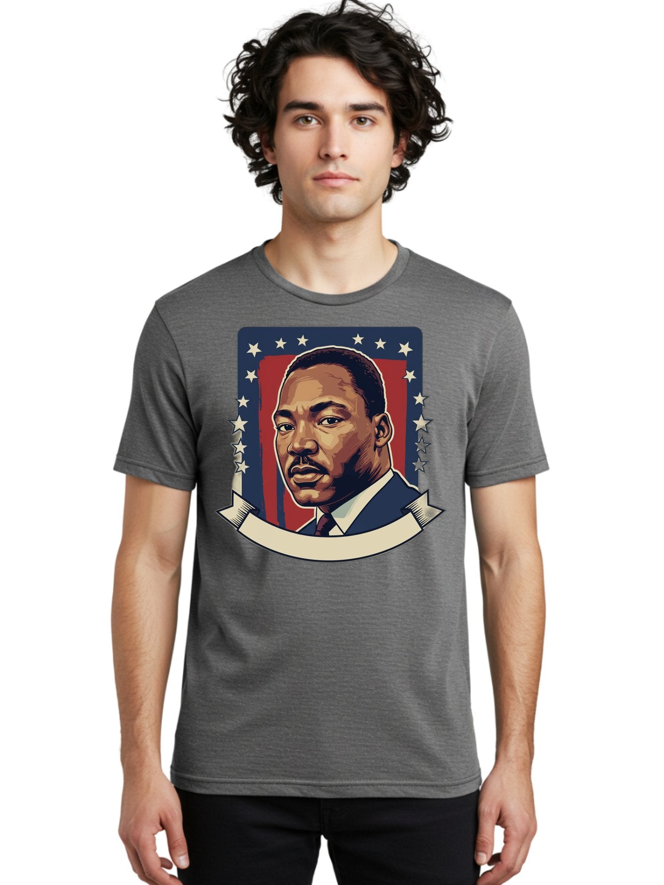 Martin-Luther-King Men'S Graphic Tee, 100% Cotton, Comfortable Casual Summer Wear, Machine Washable, Martin Luther King Jr. Portrait, Civil Rights Leader, Patriotic Illustration, Red White And Blue, Stars And Stripes, Inspirational Quote, Bac180 25