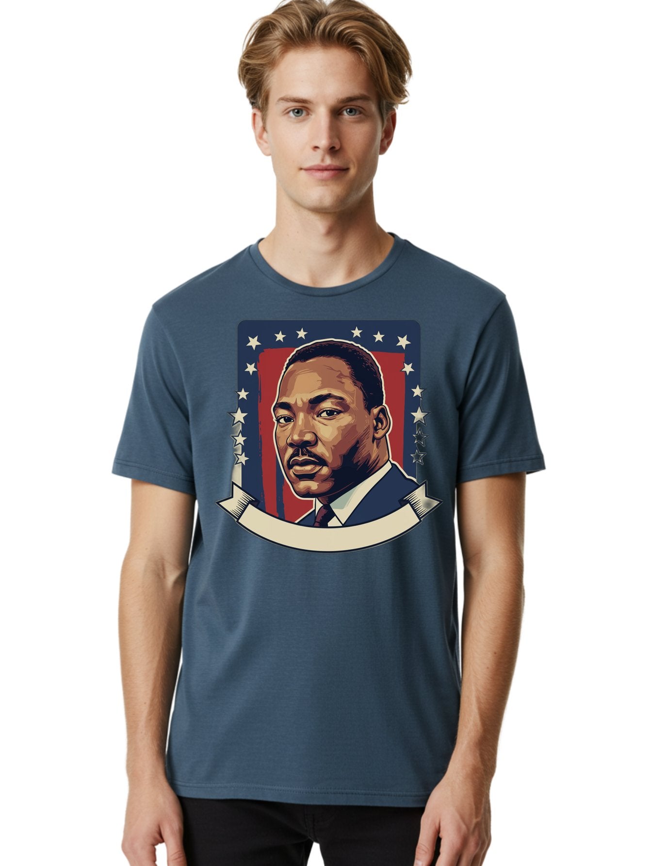 Martin-Luther-King Men'S Graphic Tee, 100% Cotton, Comfortable Casual Summer Wear, Machine Washable, Martin Luther King Jr. Portrait, Civil Rights Leader, Patriotic Illustration, Red White And Blue, Stars And Stripes, Inspirational Quote, Bac180 26