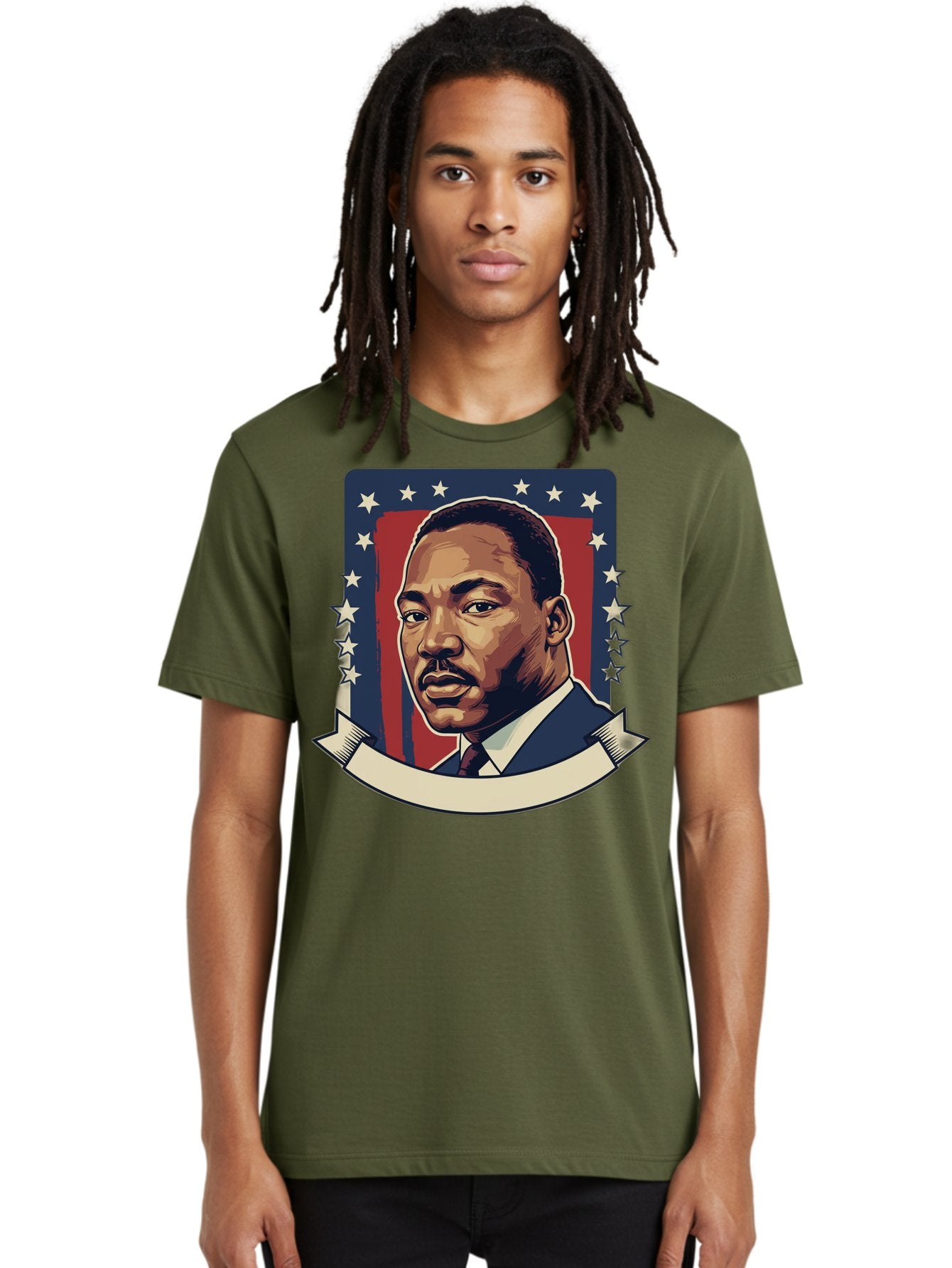 Martin-Luther-King Men'S Graphic Tee, 100% Cotton, Comfortable Casual Summer Wear, Machine Washable, Martin Luther King Jr. Portrait, Civil Rights Leader, Patriotic Illustration, Red White And Blue, Stars And Stripes, Inspirational Quote, Bac180 18