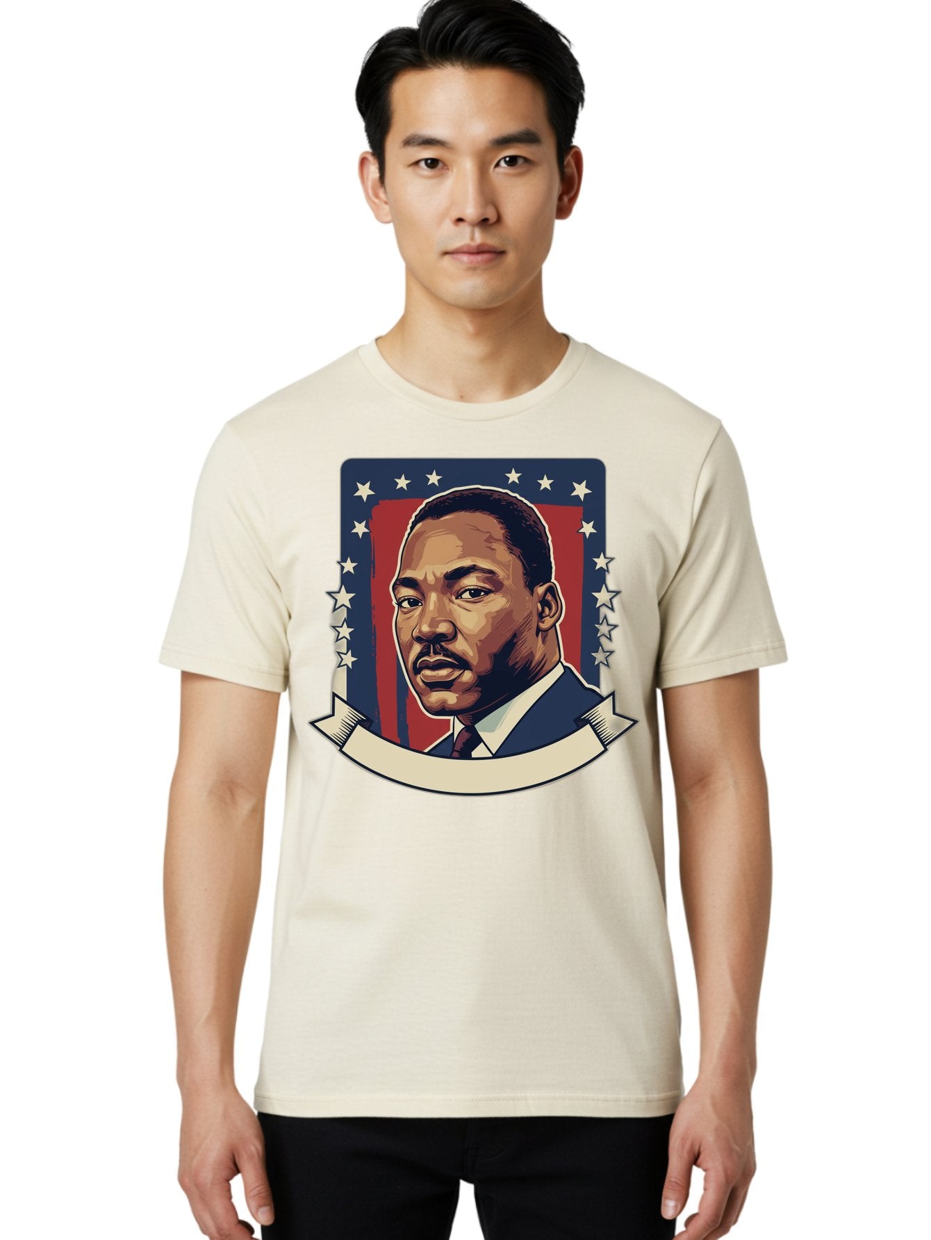 Martin-Luther-King Men'S Graphic Tee, 100% Cotton, Comfortable Casual Summer Wear, Machine Washable, Martin Luther King Jr. Portrait, Civil Rights Leader, Patriotic Illustration, Red White And Blue, Stars And Stripes, Inspirational Quote, Bac180 27