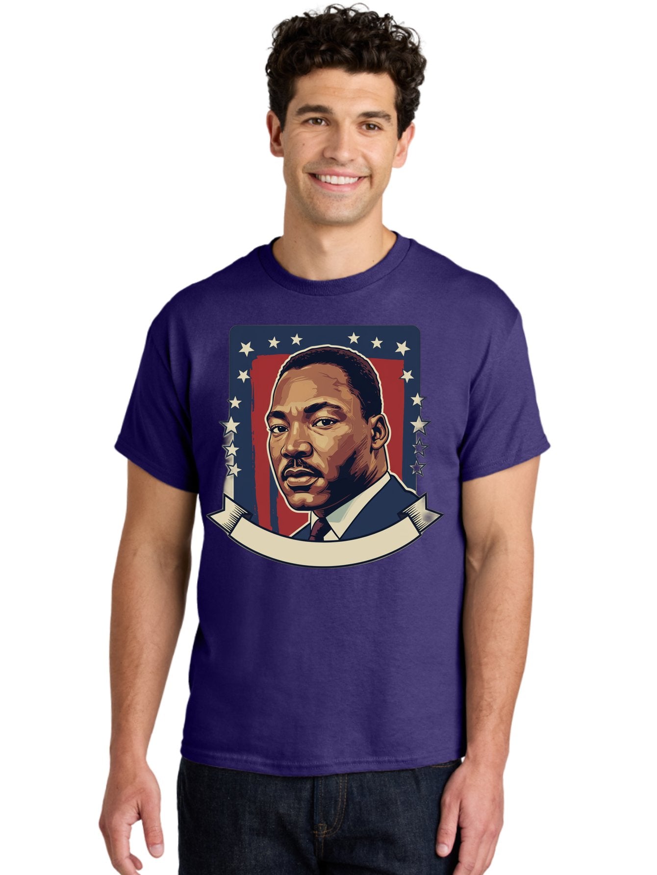 Martin-Luther-King Men'S Graphic Tee, 100% Cotton, Comfortable Casual Summer Wear, Machine Washable, Martin Luther King Jr. Portrait, Civil Rights Leader, Patriotic Illustration, Red White And Blue, Stars And Stripes, Inspirational Quote, Bac180 28