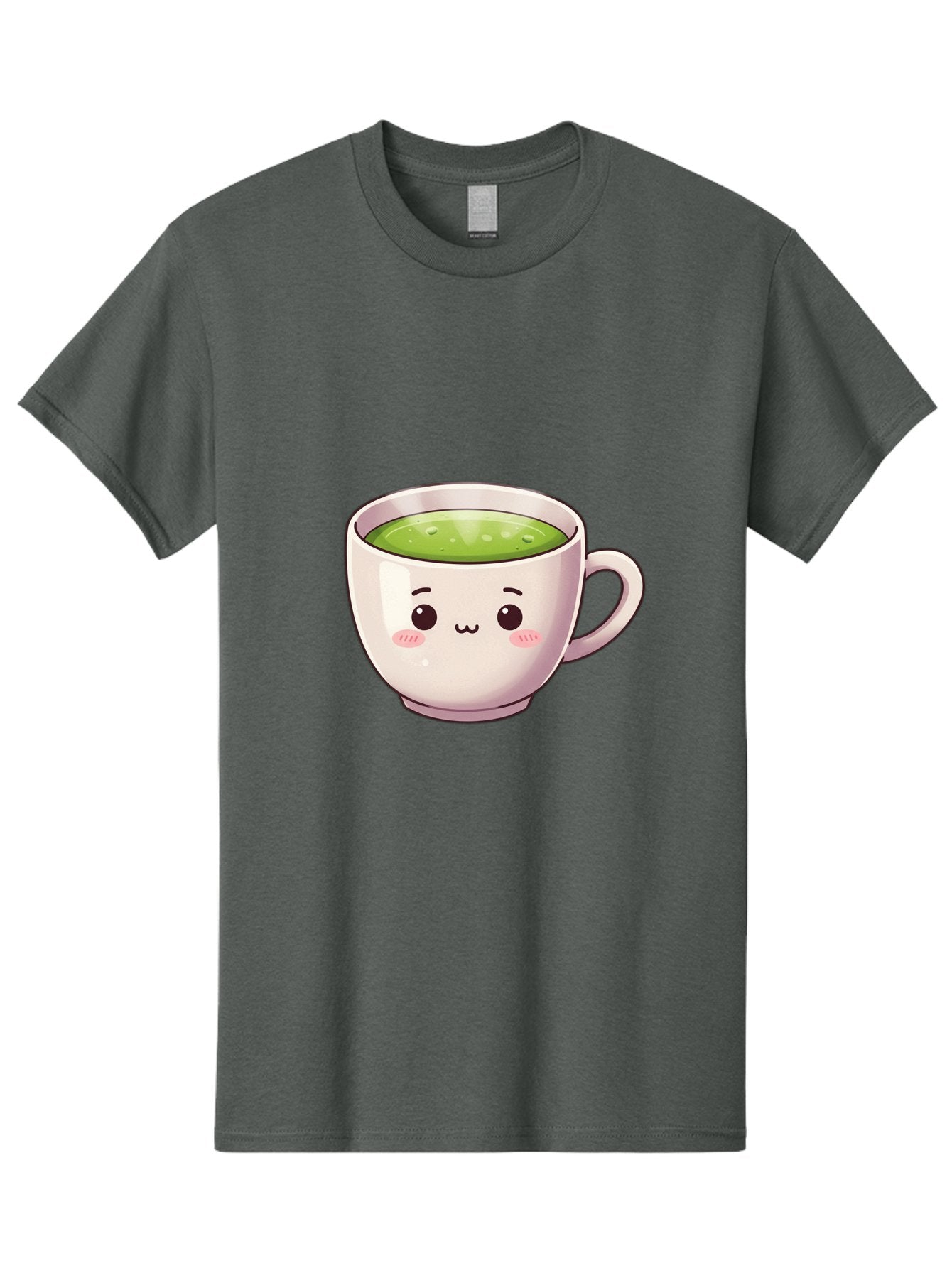 Matcha-Tea-Cup Men'S Graphic Tee, 100% Cotton, Comfortable Casual Summer Wear, Machine Washable, Matcha Tea, Cute Cartoon Character, Adorable Face, Kawaii Culture, Green Tea, Tea Time, Soothing Beverage, Lovely Design, Cheerful Expression Bac181 7