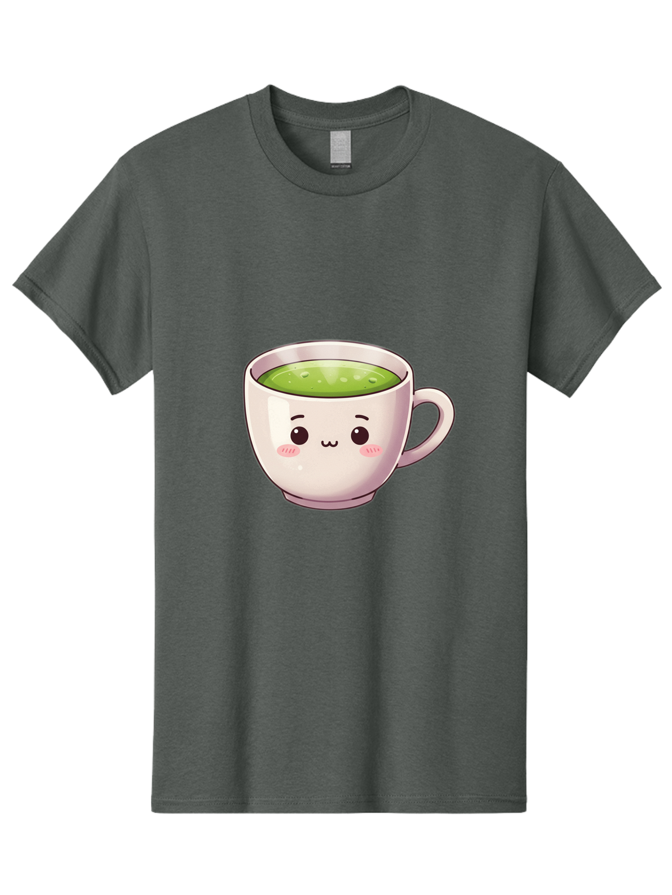 Matcha-Tea-Cup Men'S Graphic Tee, 100% Cotton, Comfortable Casual Summer Wear, Machine Washable, Matcha Tea, Cute Cartoon Character, Adorable Face, Kawaii Culture, Green Tea, Tea Time, Soothing Beverage, Lovely Design, Cheerful Expression Bac181 13