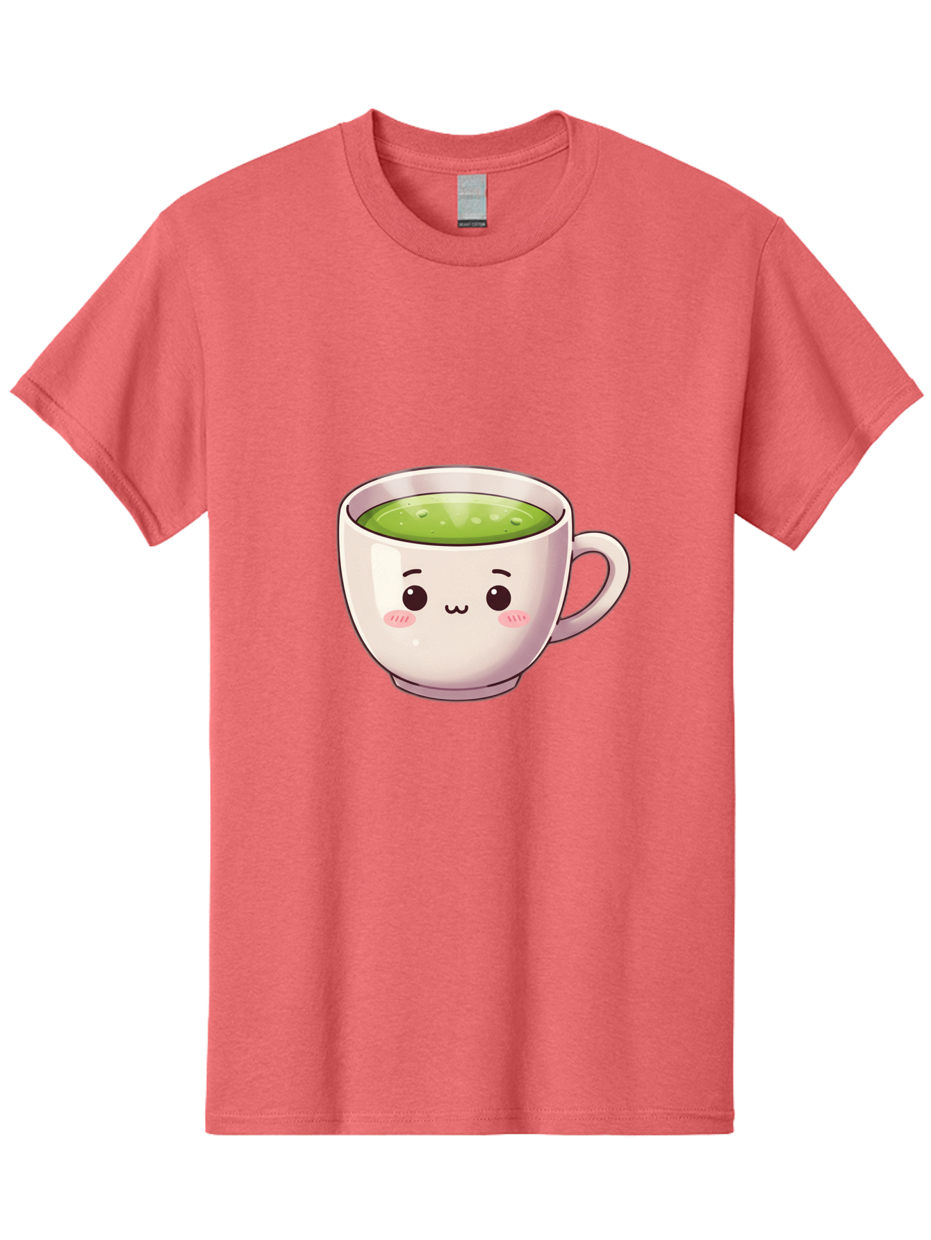 Matcha-Tea-Cup Men'S Graphic Tee, 100% Cotton, Comfortable Casual Summer Wear, Machine Washable, Matcha Tea, Cute Cartoon Character, Adorable Face, Kawaii Culture, Green Tea, Tea Time, Soothing Beverage, Lovely Design, Cheerful Expression Bac181 14