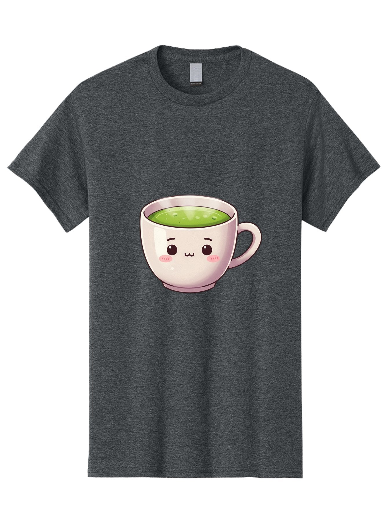 Matcha-Tea-Cup Men'S Graphic Tee, 100% Cotton, Comfortable Casual Summer Wear, Machine Washable, Matcha Tea, Cute Cartoon Character, Adorable Face, Kawaii Culture, Green Tea, Tea Time, Soothing Beverage, Lovely Design, Cheerful Expression Bac181 13