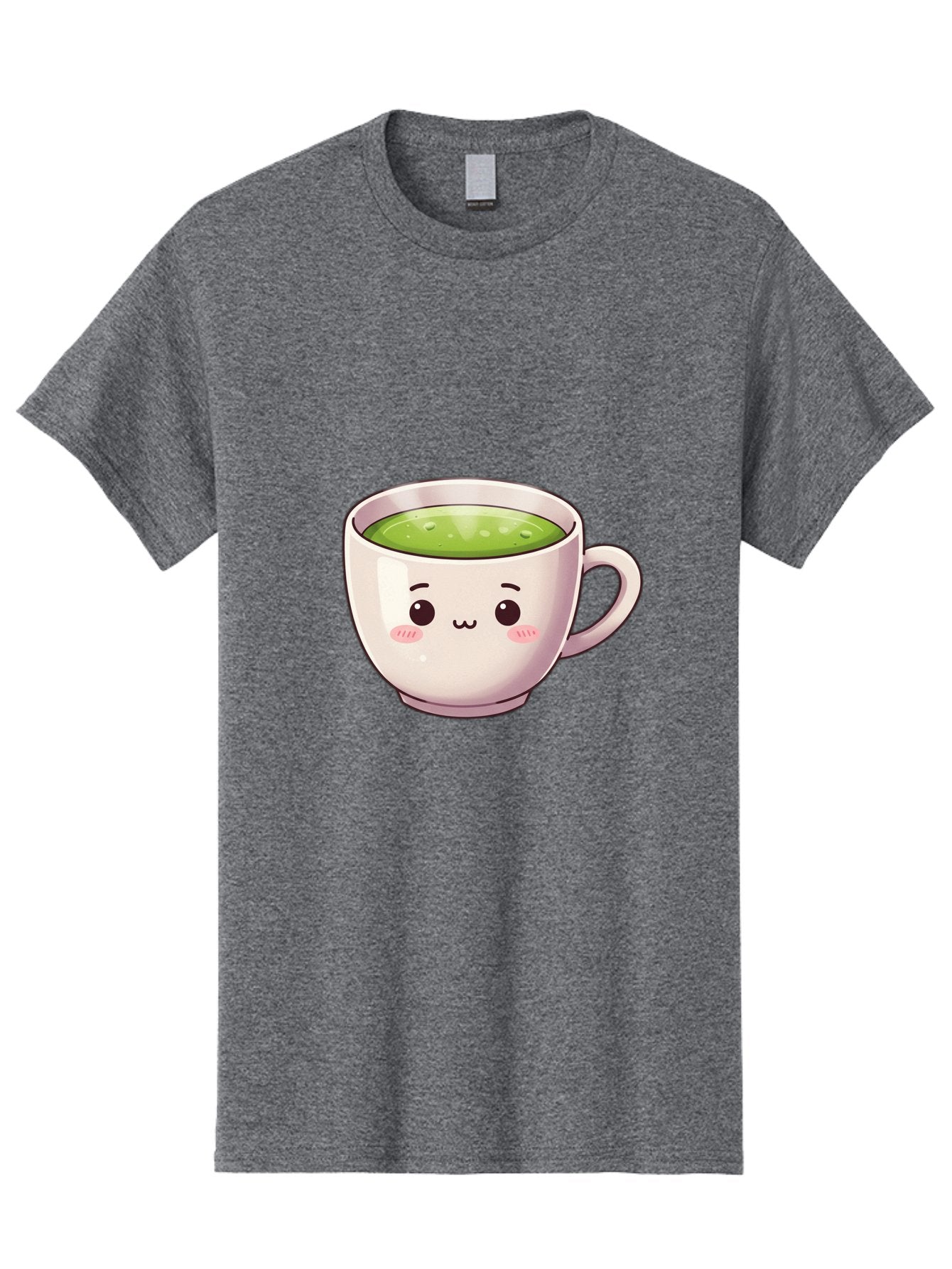 Matcha-Tea-Cup Men'S Graphic Tee, 100% Cotton, Comfortable Casual Summer Wear, Machine Washable, Matcha Tea, Cute Cartoon Character, Adorable Face, Kawaii Culture, Green Tea, Tea Time, Soothing Beverage, Lovely Design, Cheerful Expression Bac181 15