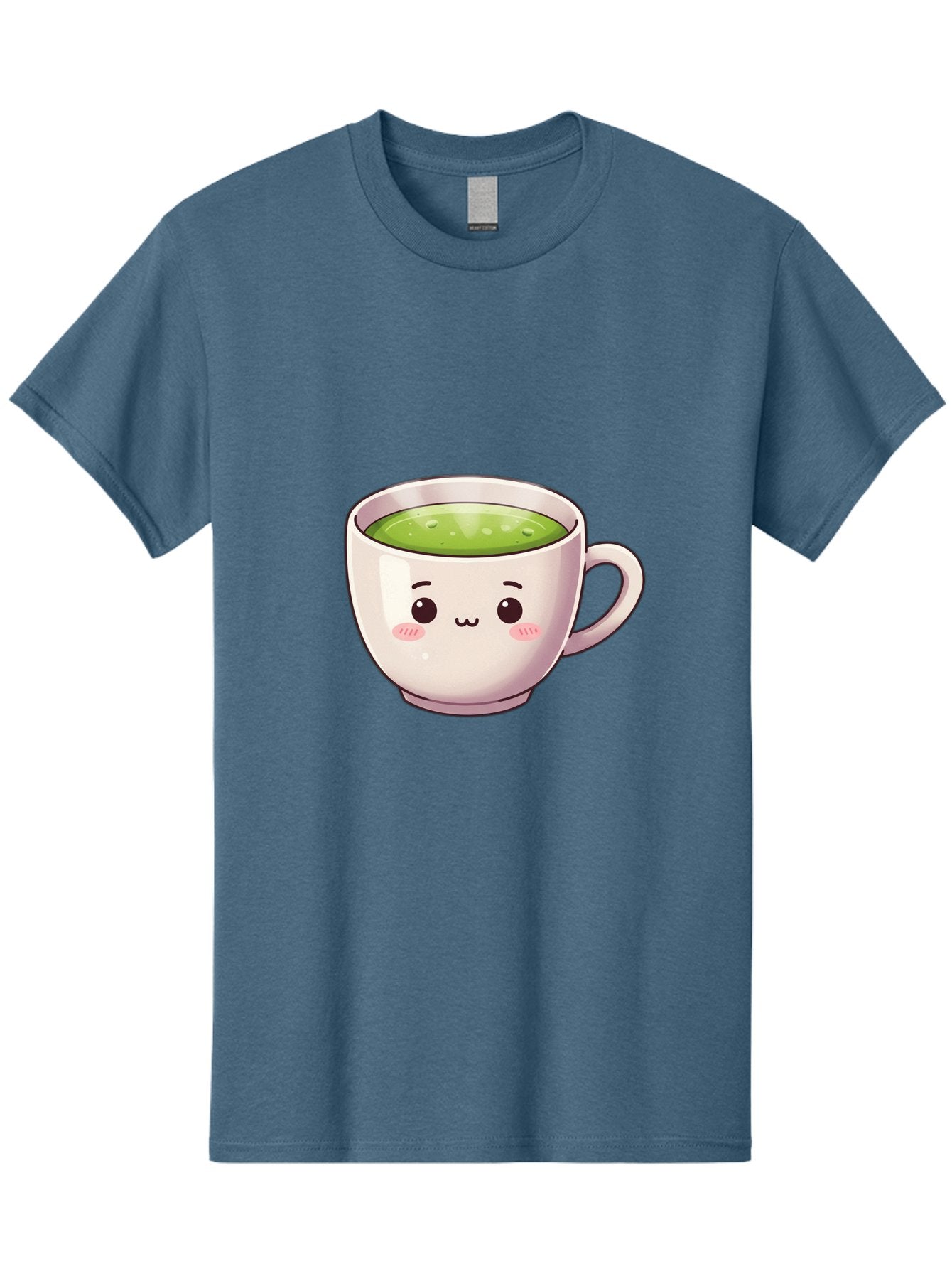 Matcha-Tea-Cup Men'S Graphic Tee, 100% Cotton, Comfortable Casual Summer Wear, Machine Washable, Matcha Tea, Cute Cartoon Character, Adorable Face, Kawaii Culture, Green Tea, Tea Time, Soothing Beverage, Lovely Design, Cheerful Expression Bac181 12
