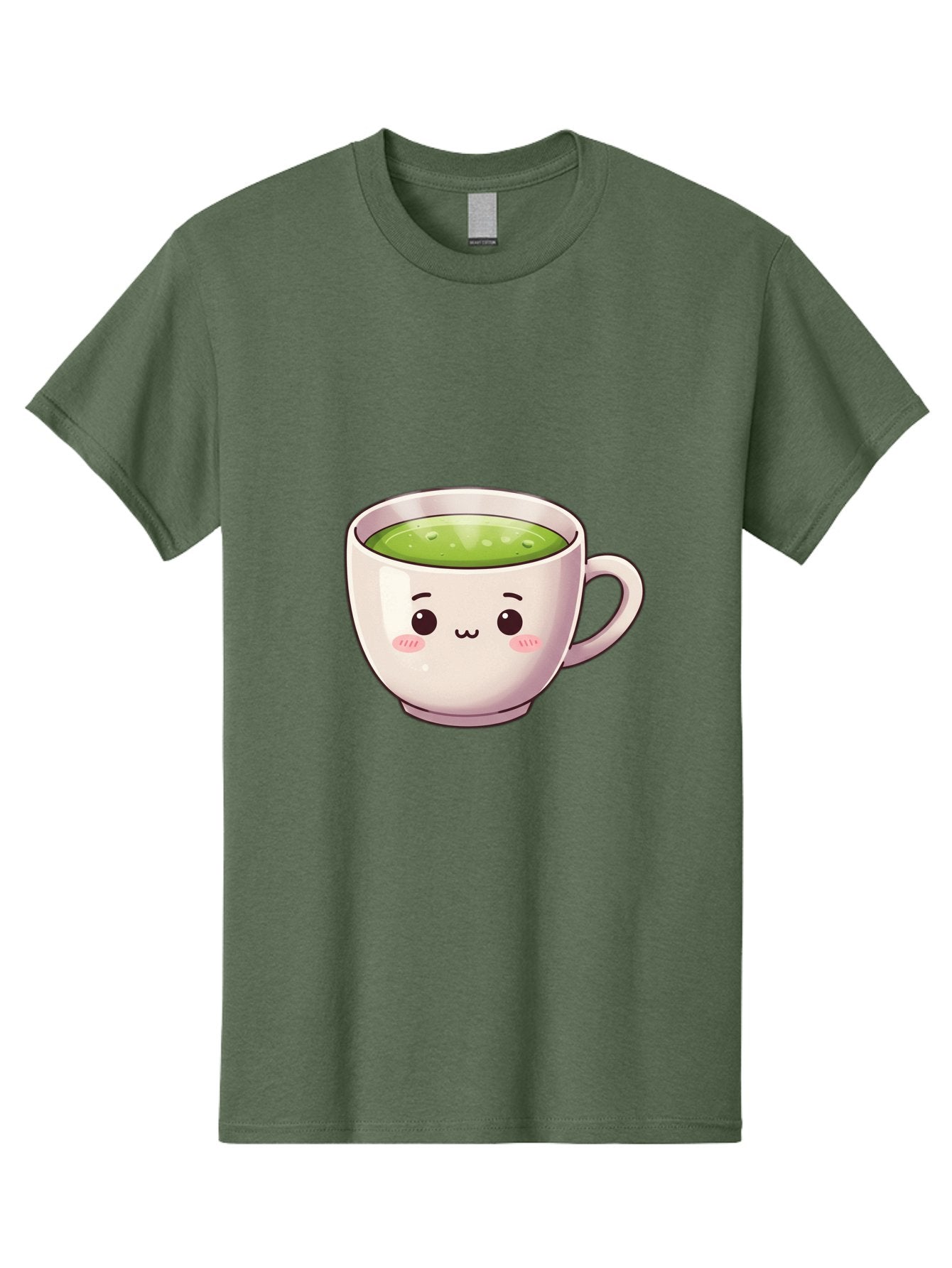 Matcha-Tea-Cup Men'S Graphic Tee, 100% Cotton, Comfortable Casual Summer Wear, Machine Washable, Matcha Tea, Cute Cartoon Character, Adorable Face, Kawaii Culture, Green Tea, Tea Time, Soothing Beverage, Lovely Design, Cheerful Expression Bac181