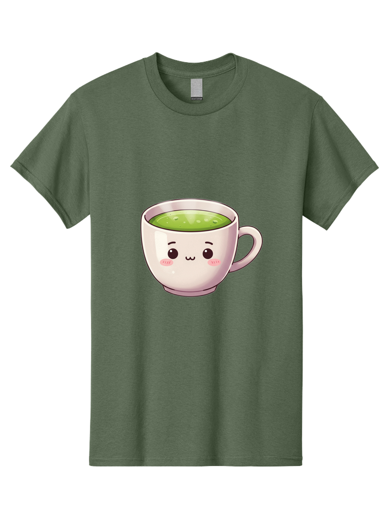 Matcha-Tea-Cup Men'S Graphic Tee, 100% Cotton, Comfortable Casual Summer Wear, Machine Washable, Matcha Tea, Cute Cartoon Character, Adorable Face, Kawaii Culture, Green Tea, Tea Time, Soothing Beverage, Lovely Design, Cheerful Expression Bac181 11
