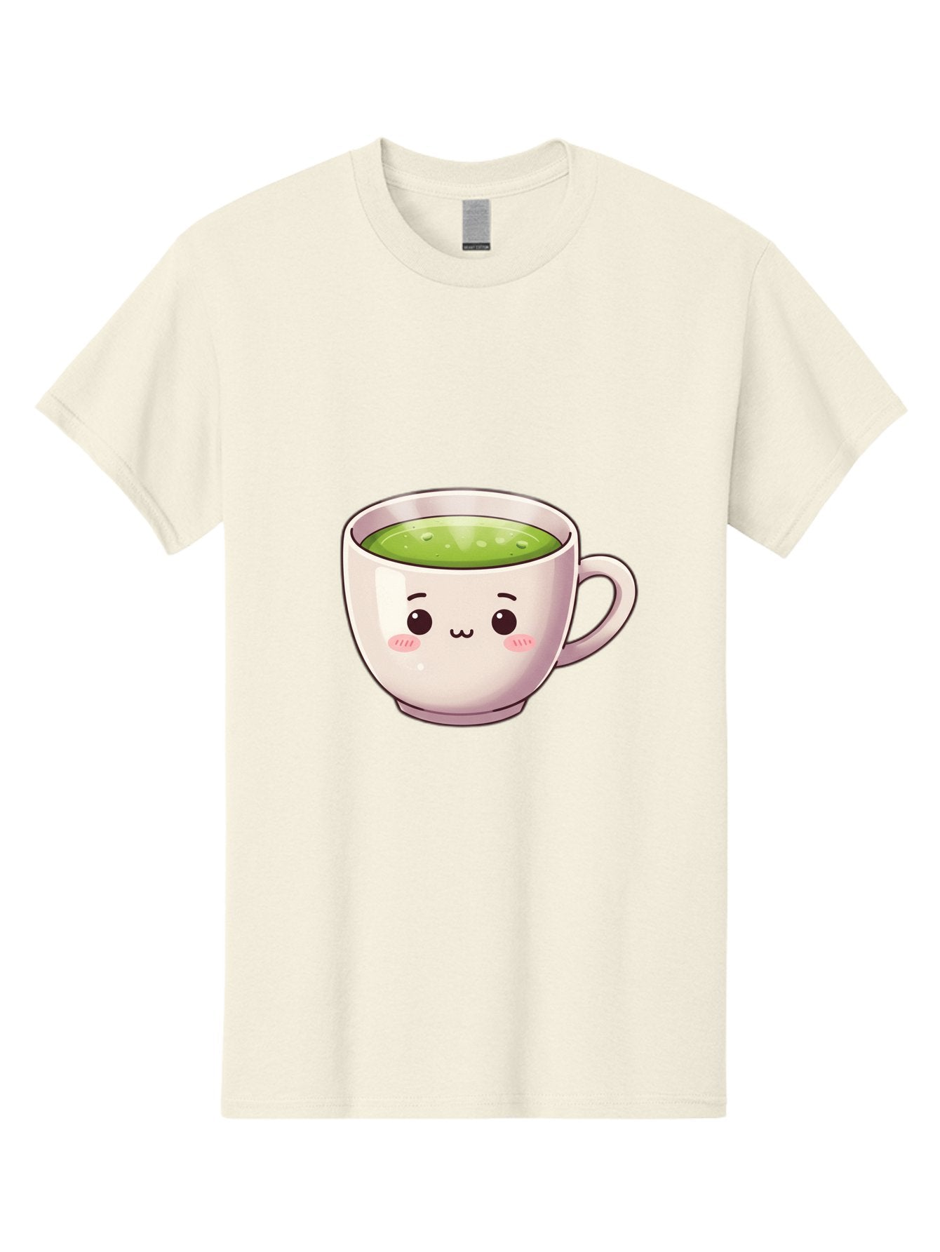 Matcha-Tea-Cup Men'S Graphic Tee, 100% Cotton, Comfortable Casual Summer Wear, Machine Washable, Matcha Tea, Cute Cartoon Character, Adorable Face, Kawaii Culture, Green Tea, Tea Time, Soothing Beverage, Lovely Design, Cheerful Expression Bac181 5