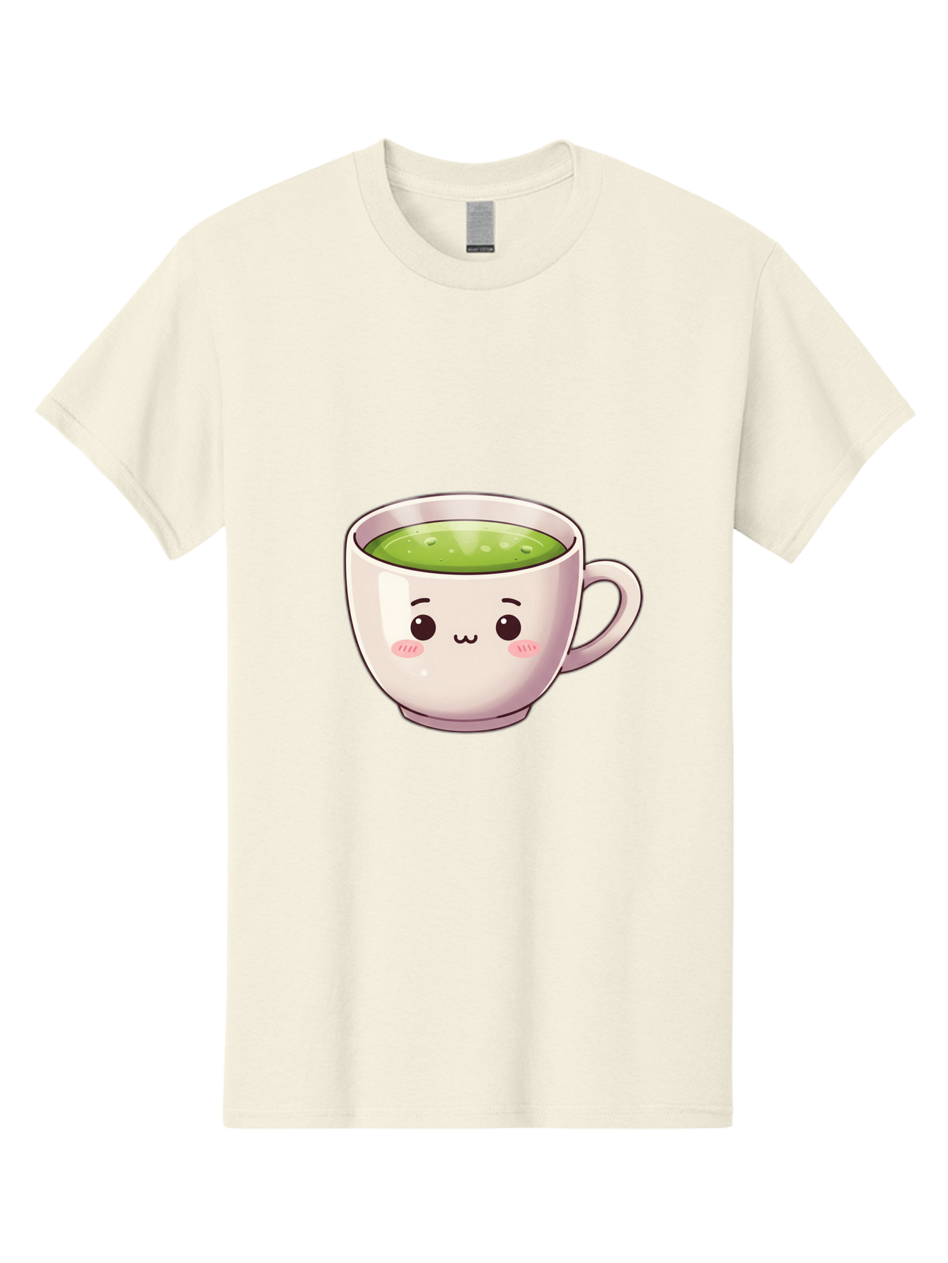 Matcha-Tea-Cup Men'S Graphic Tee, 100% Cotton, Comfortable Casual Summer Wear, Machine Washable, Matcha Tea, Cute Cartoon Character, Adorable Face, Kawaii Culture, Green Tea, Tea Time, Soothing Beverage, Lovely Design, Cheerful Expression Bac181 8