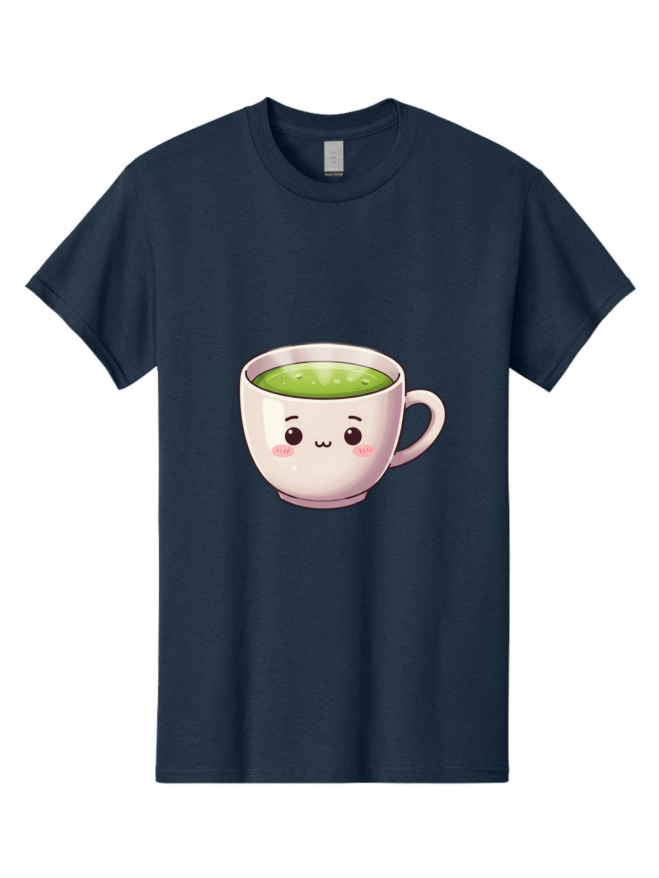 Matcha-Tea-Cup Men'S Graphic Tee, 100% Cotton, Comfortable Casual Summer Wear, Machine Washable, Matcha Tea, Cute Cartoon Character, Adorable Face, Kawaii Culture, Green Tea, Tea Time, Soothing Beverage, Lovely Design, Cheerful Expression Bac181 11