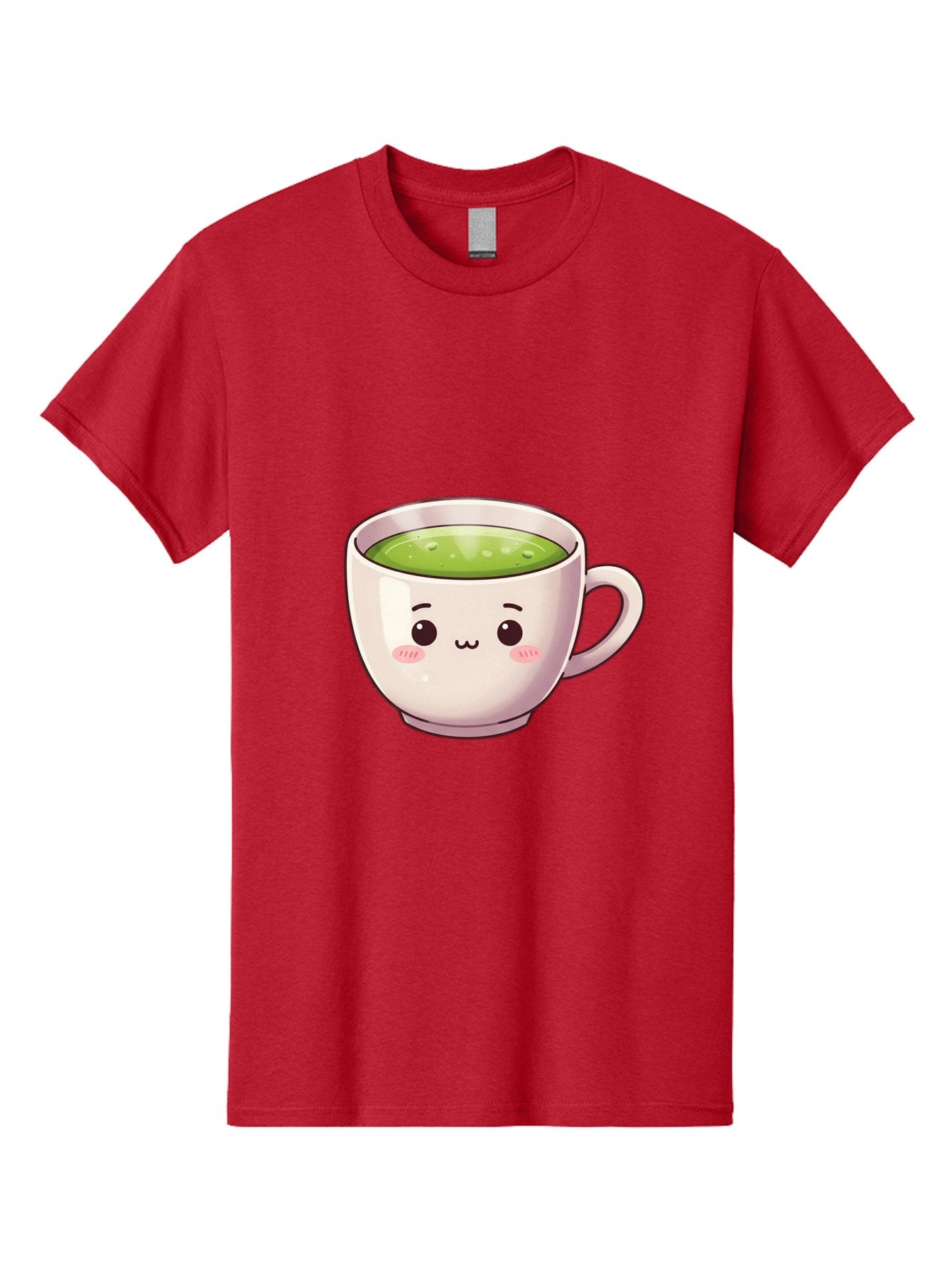 Matcha-Tea-Cup Men'S Graphic Tee, 100% Cotton, Comfortable Casual Summer Wear, Machine Washable, Matcha Tea, Cute Cartoon Character, Adorable Face, Kawaii Culture, Green Tea, Tea Time, Soothing Beverage, Lovely Design, Cheerful Expression Bac181 9