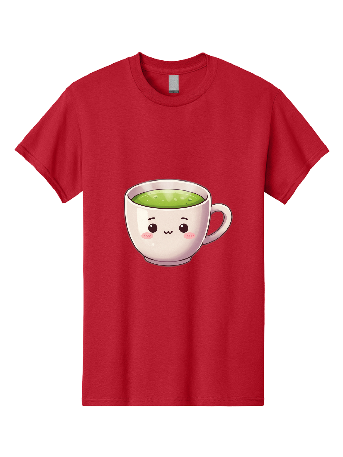 Matcha-Tea-Cup Men'S Graphic Tee, 100% Cotton, Comfortable Casual Summer Wear, Machine Washable, Matcha Tea, Cute Cartoon Character, Adorable Face, Kawaii Culture, Green Tea, Tea Time, Soothing Beverage, Lovely Design, Cheerful Expression Bac181 5