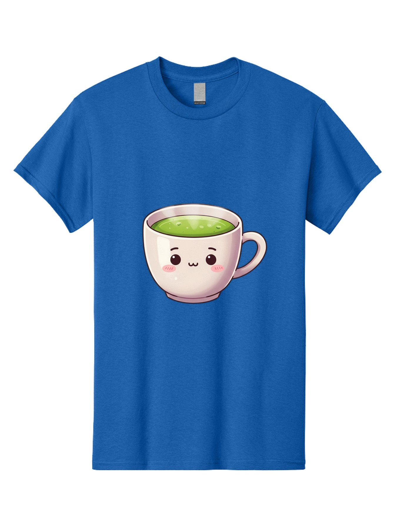 Matcha-Tea-Cup Men'S Graphic Tee, 100% Cotton, Comfortable Casual Summer Wear, Machine Washable, Matcha Tea, Cute Cartoon Character, Adorable Face, Kawaii Culture, Green Tea, Tea Time, Soothing Beverage, Lovely Design, Cheerful Expression Bac181 4
