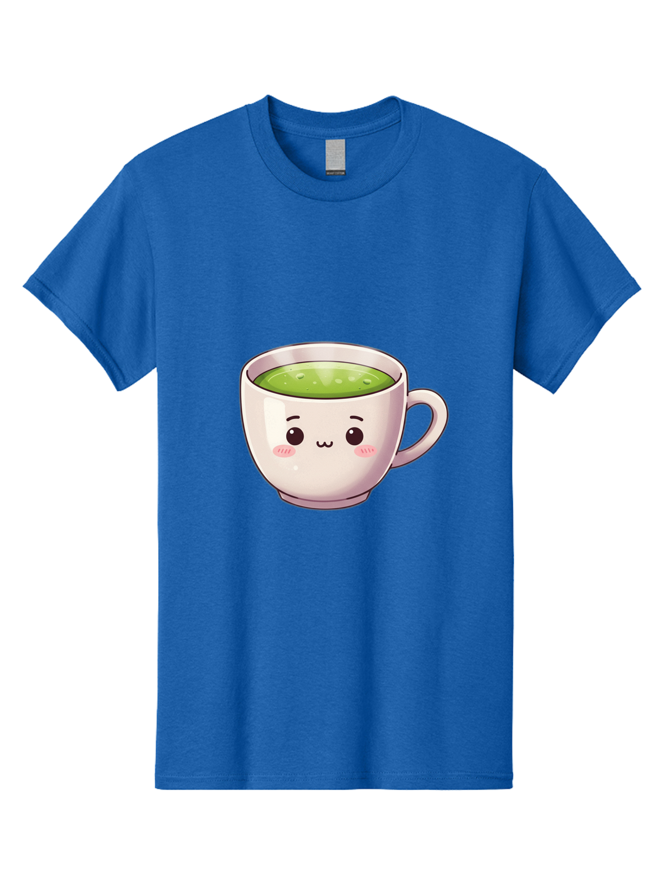 Matcha-Tea-Cup Men'S Graphic Tee, 100% Cotton, Comfortable Casual Summer Wear, Machine Washable, Matcha Tea, Cute Cartoon Character, Adorable Face, Kawaii Culture, Green Tea, Tea Time, Soothing Beverage, Lovely Design, Cheerful Expression Bac181 12
