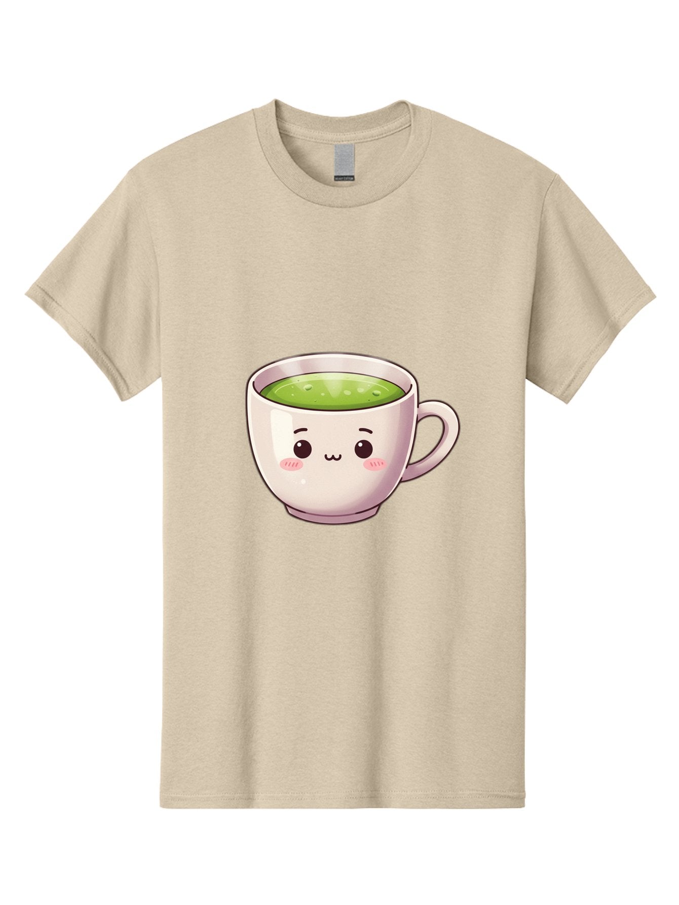 Matcha-Tea-Cup Men'S Graphic Tee, 100% Cotton, Comfortable Casual Summer Wear, Machine Washable, Matcha Tea, Cute Cartoon Character, Adorable Face, Kawaii Culture, Green Tea, Tea Time, Soothing Beverage, Lovely Design, Cheerful Expression Bac181
