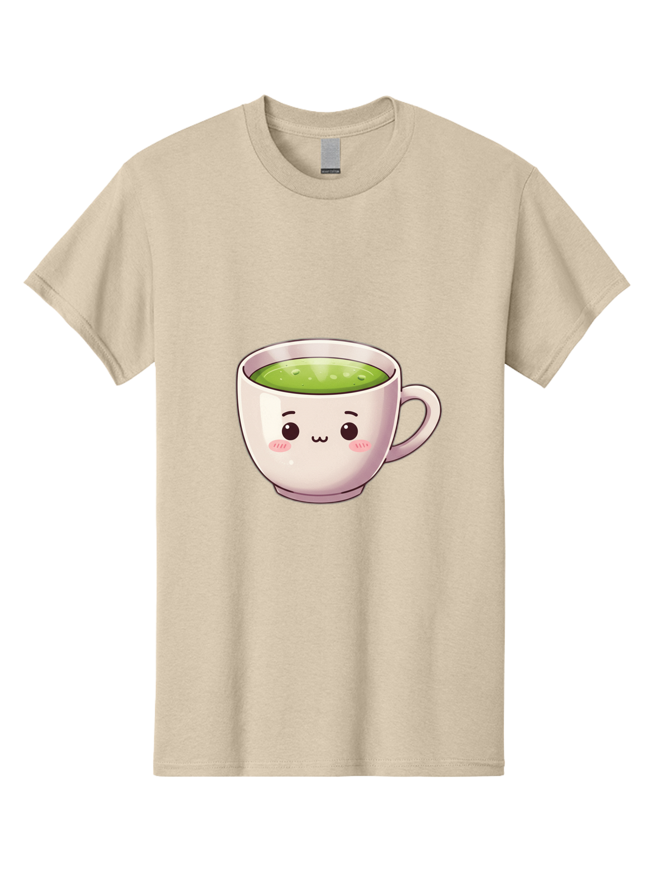 Matcha-Tea-Cup Men'S Graphic Tee, 100% Cotton, Comfortable Casual Summer Wear, Machine Washable, Matcha Tea, Cute Cartoon Character, Adorable Face, Kawaii Culture, Green Tea, Tea Time, Soothing Beverage, Lovely Design, Cheerful Expression Bac181 10