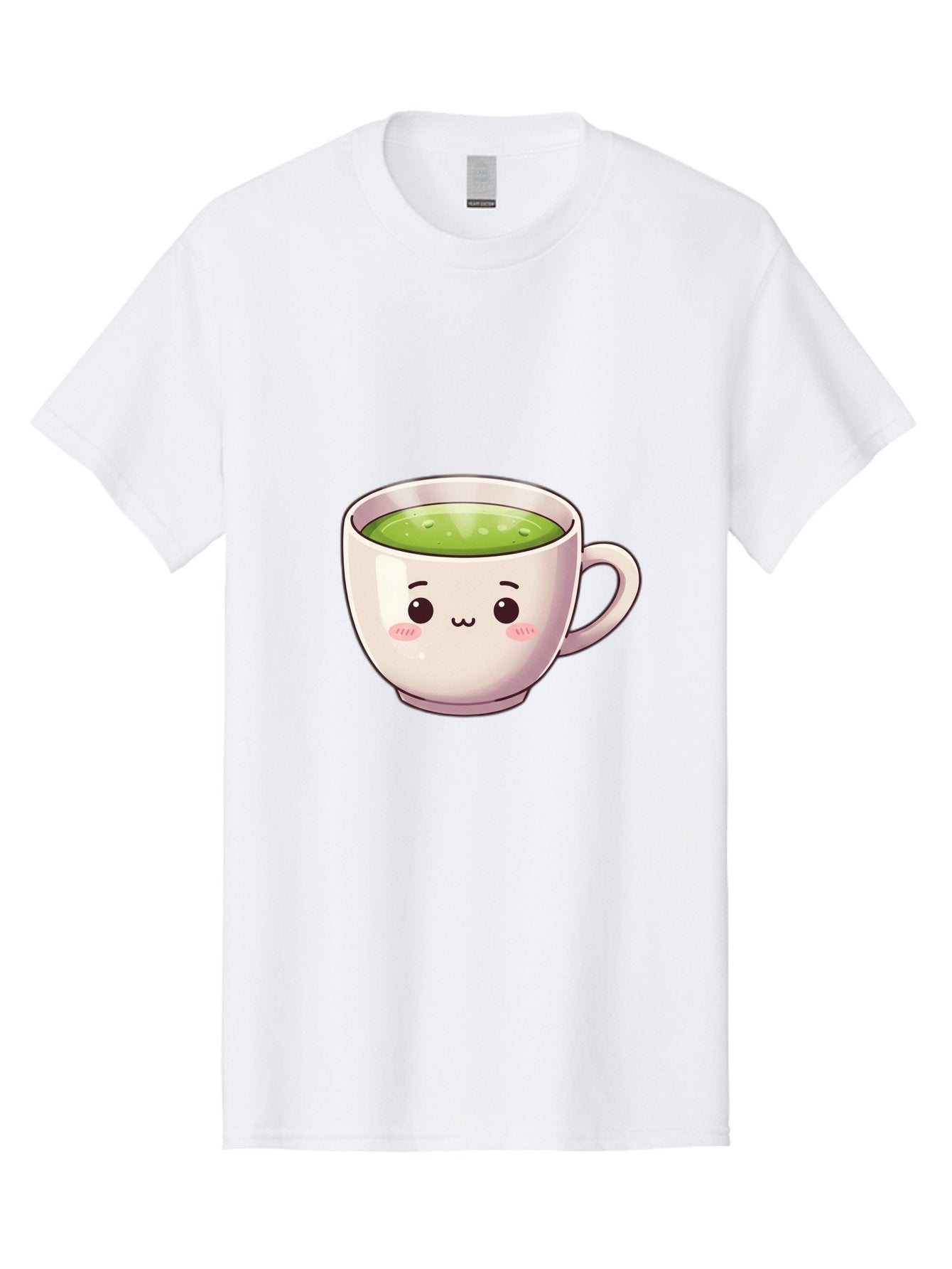 Matcha-Tea-Cup Men'S Graphic Tee, 100% Cotton, Comfortable Casual Summer Wear, Machine Washable, Matcha Tea, Cute Cartoon Character, Adorable Face, Kawaii Culture, Green Tea, Tea Time, Soothing Beverage, Lovely Design, Cheerful Expression Bac181 8