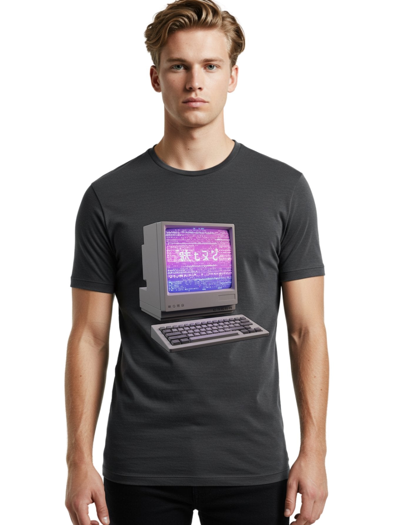 Meitu Men'S Graphic Tee, 100% Cotton, Comfortable Casual Summer Wear, Machine Washable, Vintage Computer, Old Technology, Retro Keyboard, Purple Screen, Binary Code, Old School, Obsolete Technology, Computer History, Tech Nostalgia, Pixel Art Bac183 18