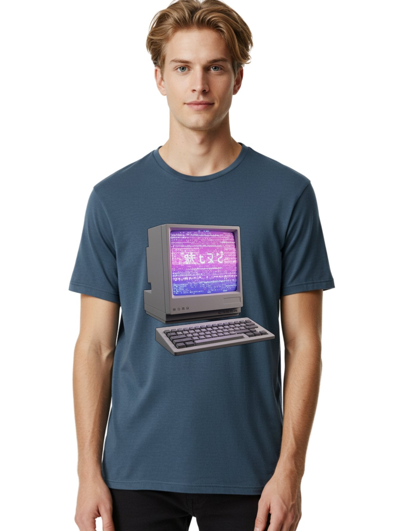 Meitu Men'S Graphic Tee, 100% Cotton, Comfortable Casual Summer Wear, Machine Washable, Vintage Computer, Old Technology, Retro Keyboard, Purple Screen, Binary Code, Old School, Obsolete Technology, Computer History, Tech Nostalgia, Pixel Art Bac183 24