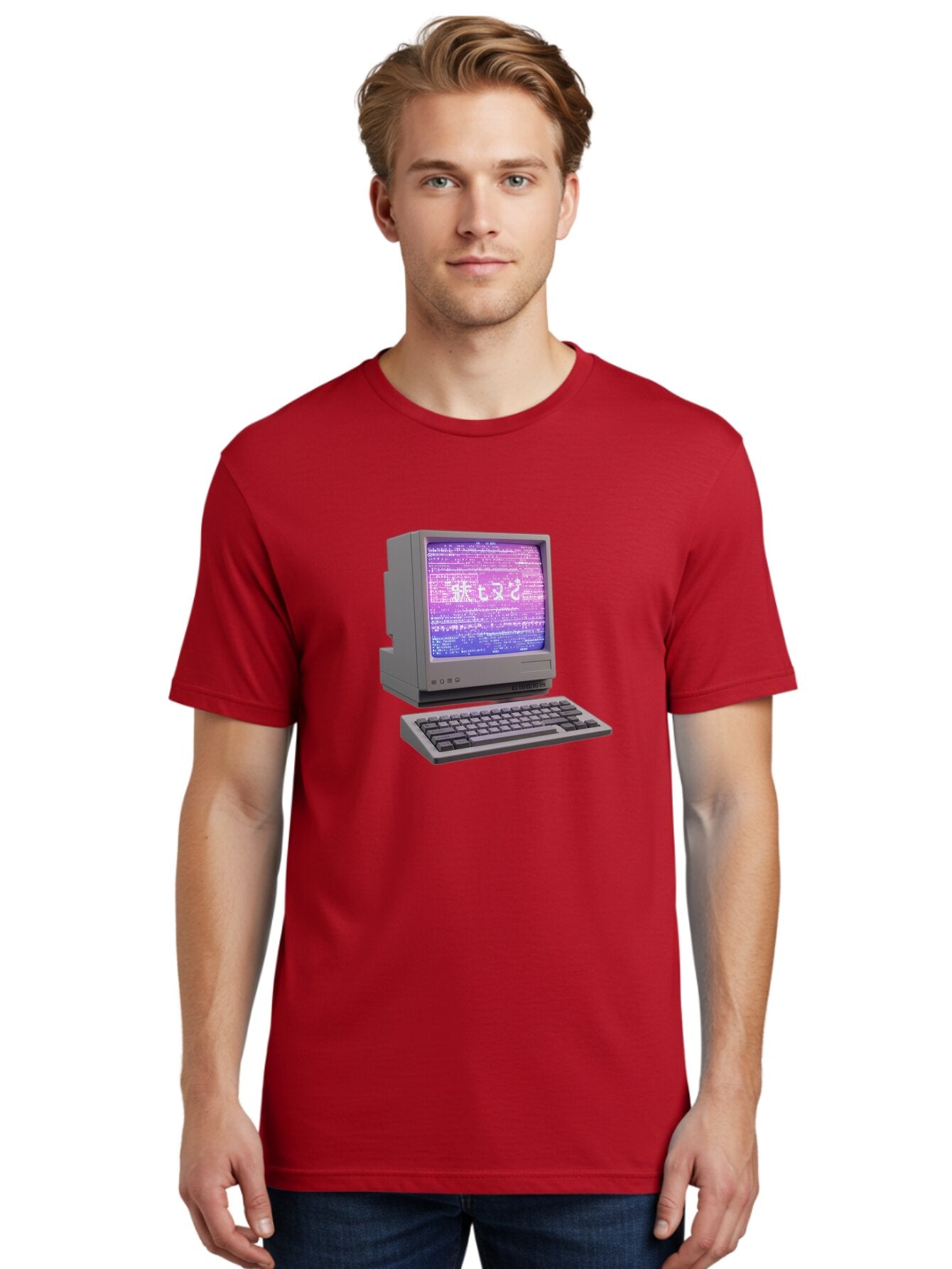 Meitu Men'S Graphic Tee, 100% Cotton, Comfortable Casual Summer Wear, Machine Washable, Vintage Computer, Old Technology, Retro Keyboard, Purple Screen, Binary Code, Old School, Obsolete Technology, Computer History, Tech Nostalgia, Pixel Art Bac183 23