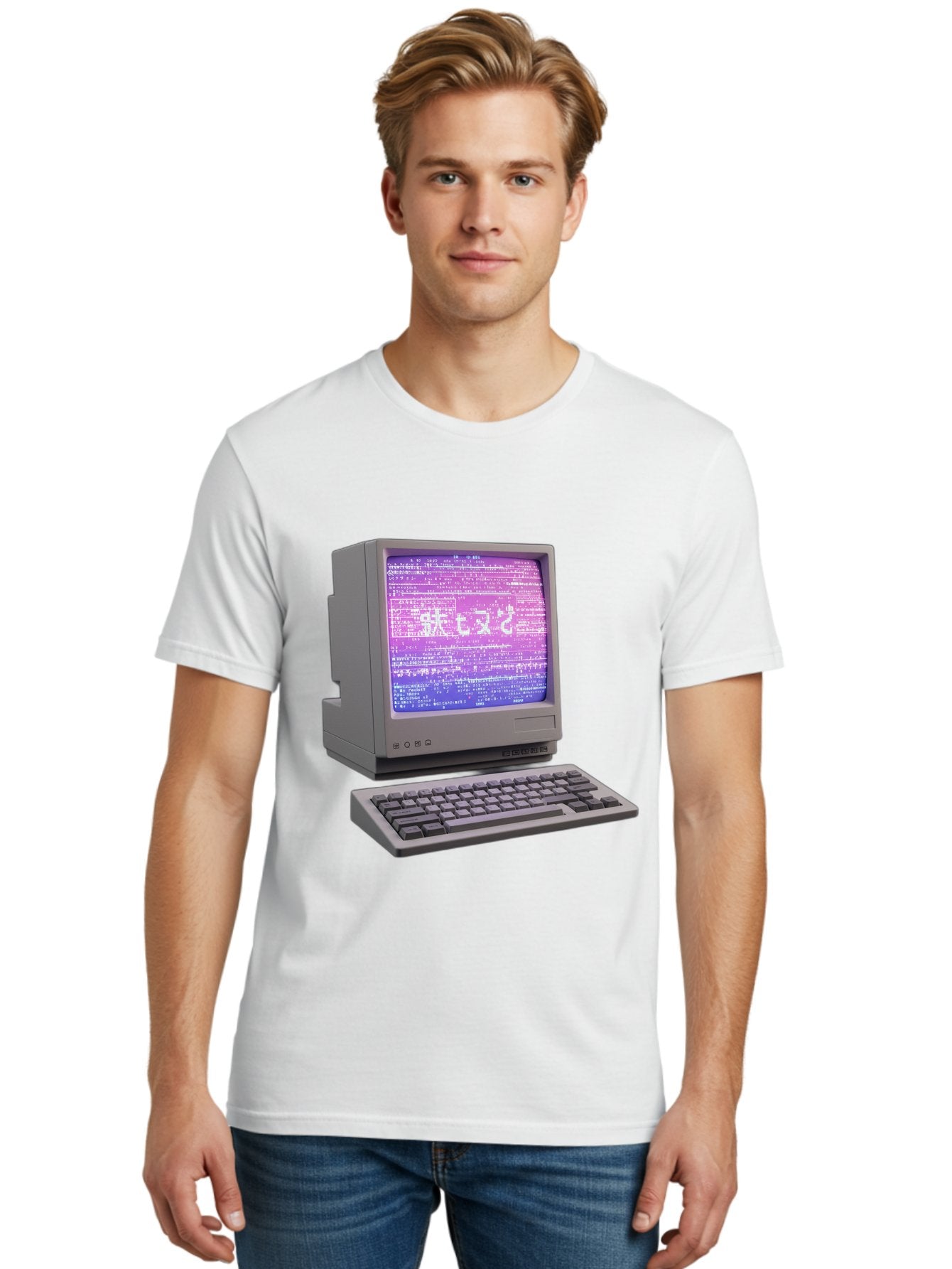 Meitu Men'S Graphic Tee, 100% Cotton, Comfortable Casual Summer Wear, Machine Washable, Vintage Computer, Old Technology, Retro Keyboard, Purple Screen, Binary Code, Old School, Obsolete Technology, Computer History, Tech Nostalgia, Pixel Art Bac183 25