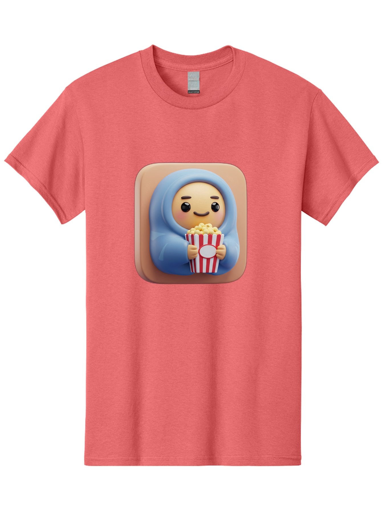 Melted-Face-Emoji Men'S Graphic Tee, 100% Cotton, Comfortable Casual Summer Wear, Machine Washable, Smiling Face, Happy Emoji, Popcorn Bucket, Red And White Stripes, Cartoon Character, Joyful Expression, Friendly Face, Fun Snack, Bac184 11