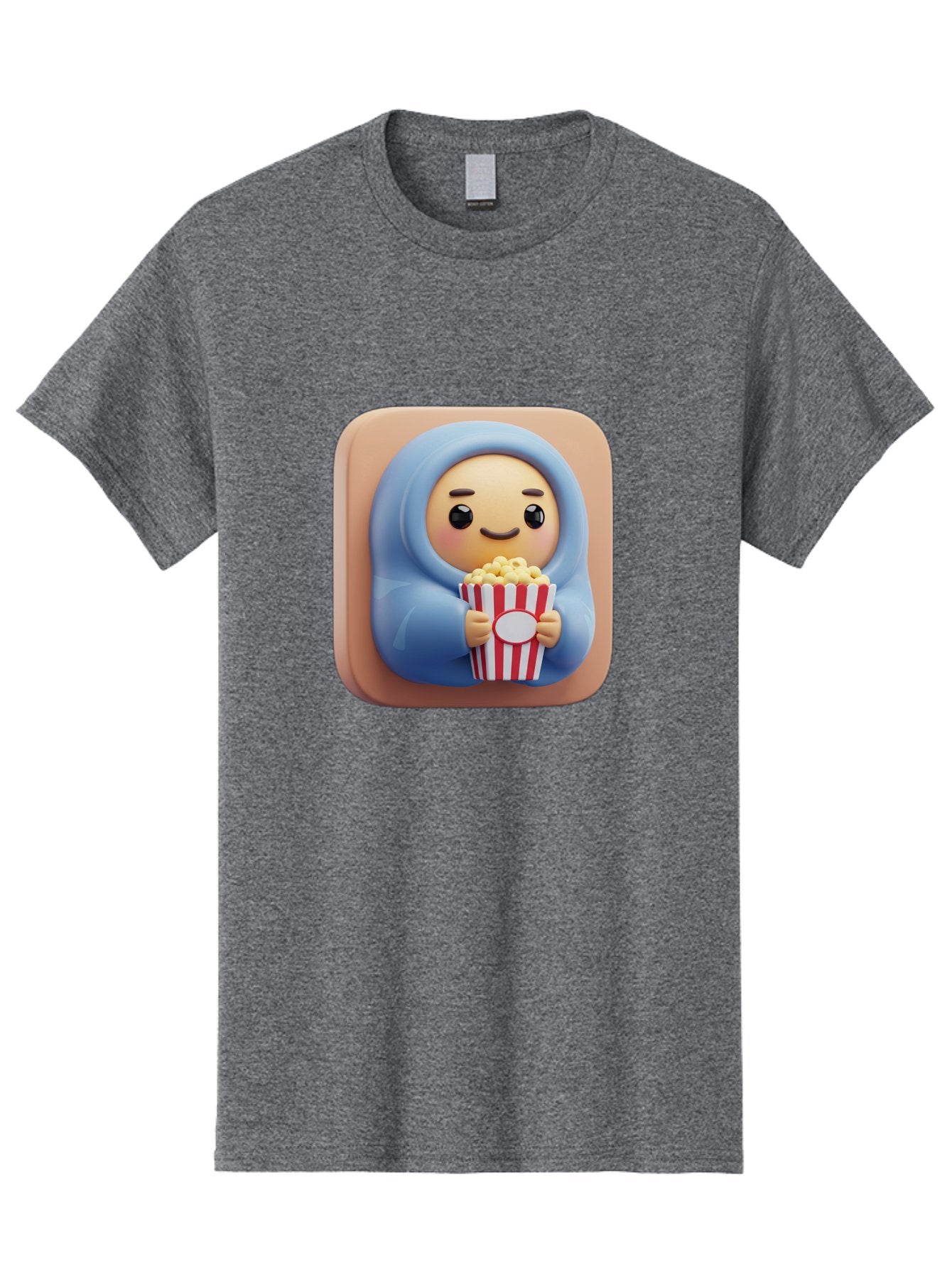 Melted-Face-Emoji Men'S Graphic Tee, 100% Cotton, Comfortable Casual Summer Wear, Machine Washable, Smiling Face, Happy Emoji, Popcorn Bucket, Red And White Stripes, Cartoon Character, Joyful Expression, Friendly Face, Fun Snack, Bac184