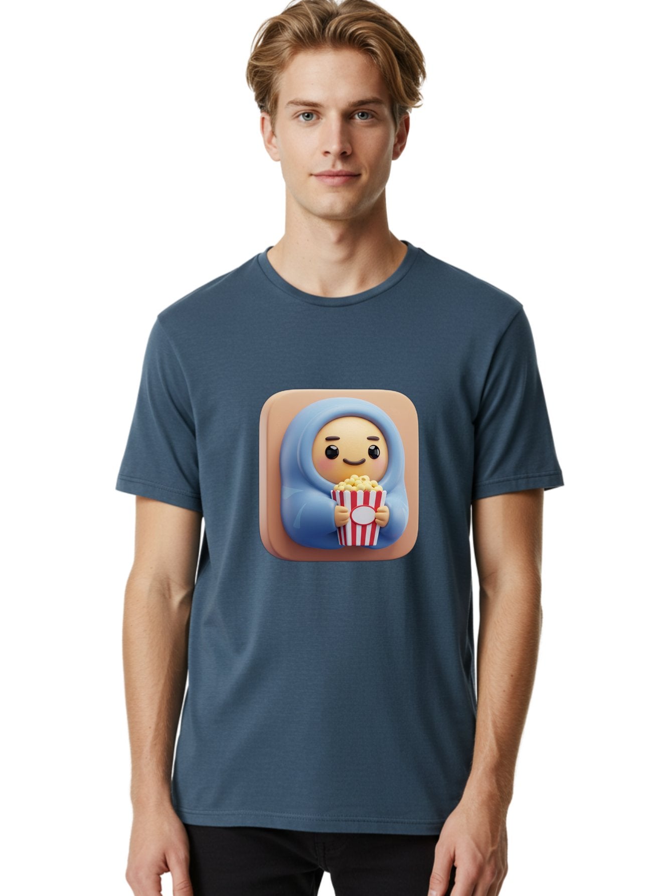 Melted-Face-Emoji Men'S Graphic Tee, 100% Cotton, Comfortable Casual Summer Wear, Machine Washable, Smiling Face, Happy Emoji, Popcorn Bucket, Red And White Stripes, Cartoon Character, Joyful Expression, Friendly Face, Fun Snack, Bac184 29