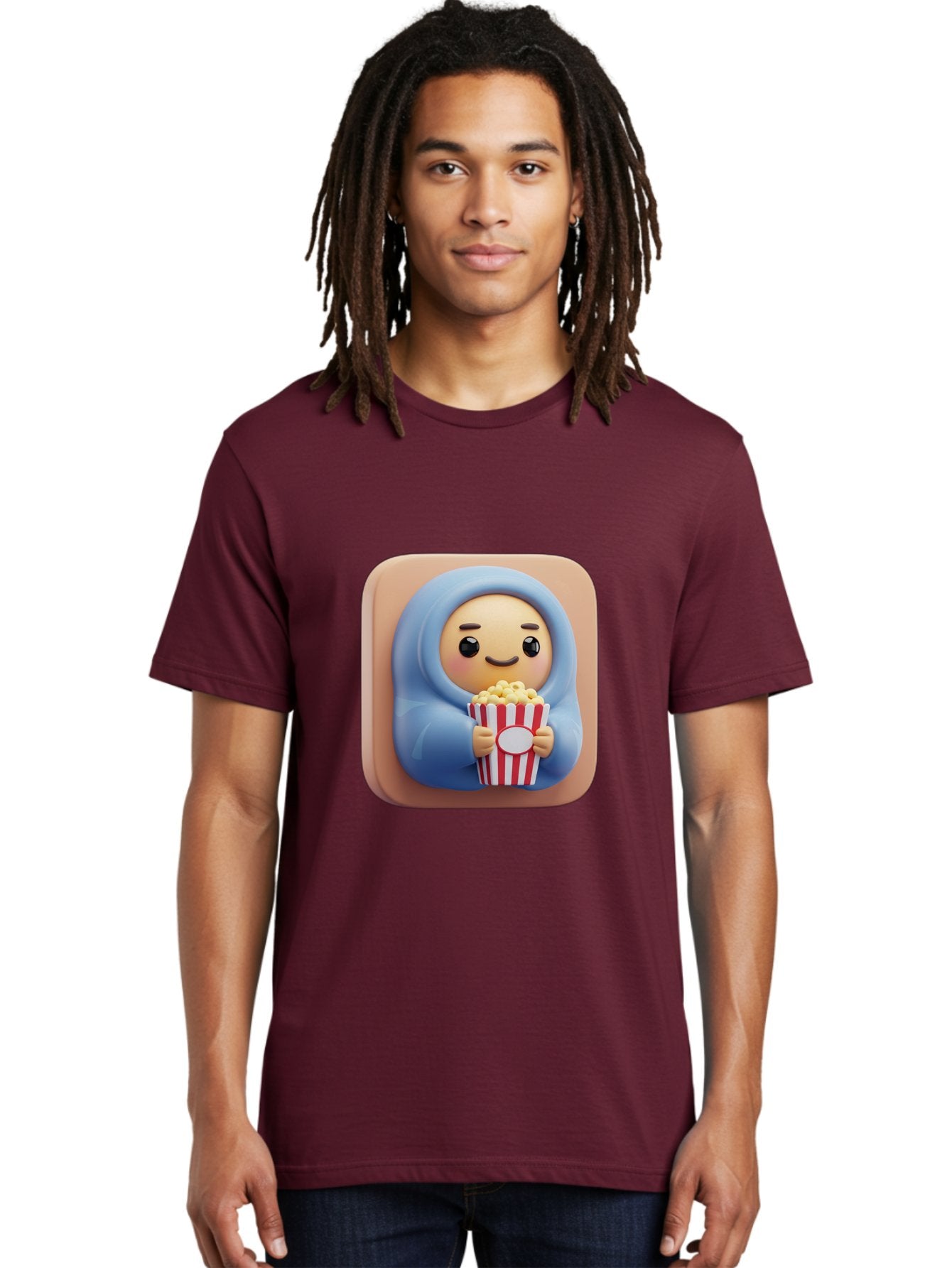 Melted-Face-Emoji Men'S Graphic Tee, 100% Cotton, Comfortable Casual Summer Wear, Machine Washable, Smiling Face, Happy Emoji, Popcorn Bucket, Red And White Stripes, Cartoon Character, Joyful Expression, Friendly Face, Fun Snack, Bac184 17