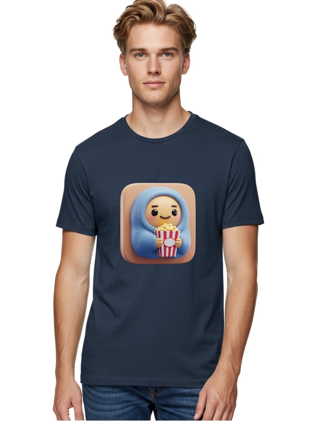 Melted-Face-Emoji Men'S Graphic Tee, 100% Cotton, Comfortable Casual Summer Wear, Machine Washable, Smiling Face, Happy Emoji, Popcorn Bucket, Red And White Stripes, Cartoon Character, Joyful Expression, Friendly Face, Fun Snack, Bac184 26