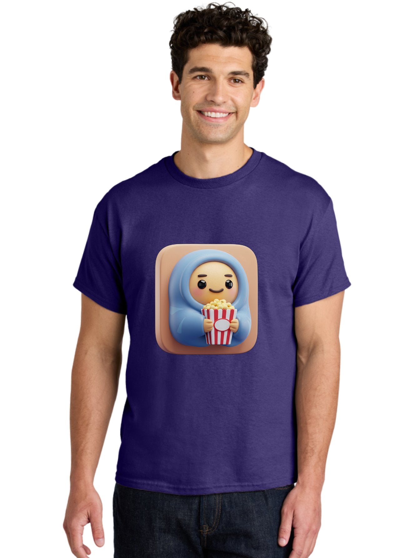 Melted-Face-Emoji Men'S Graphic Tee, 100% Cotton, Comfortable Casual Summer Wear, Machine Washable, Smiling Face, Happy Emoji, Popcorn Bucket, Red And White Stripes, Cartoon Character, Joyful Expression, Friendly Face, Fun Snack, Bac184 22