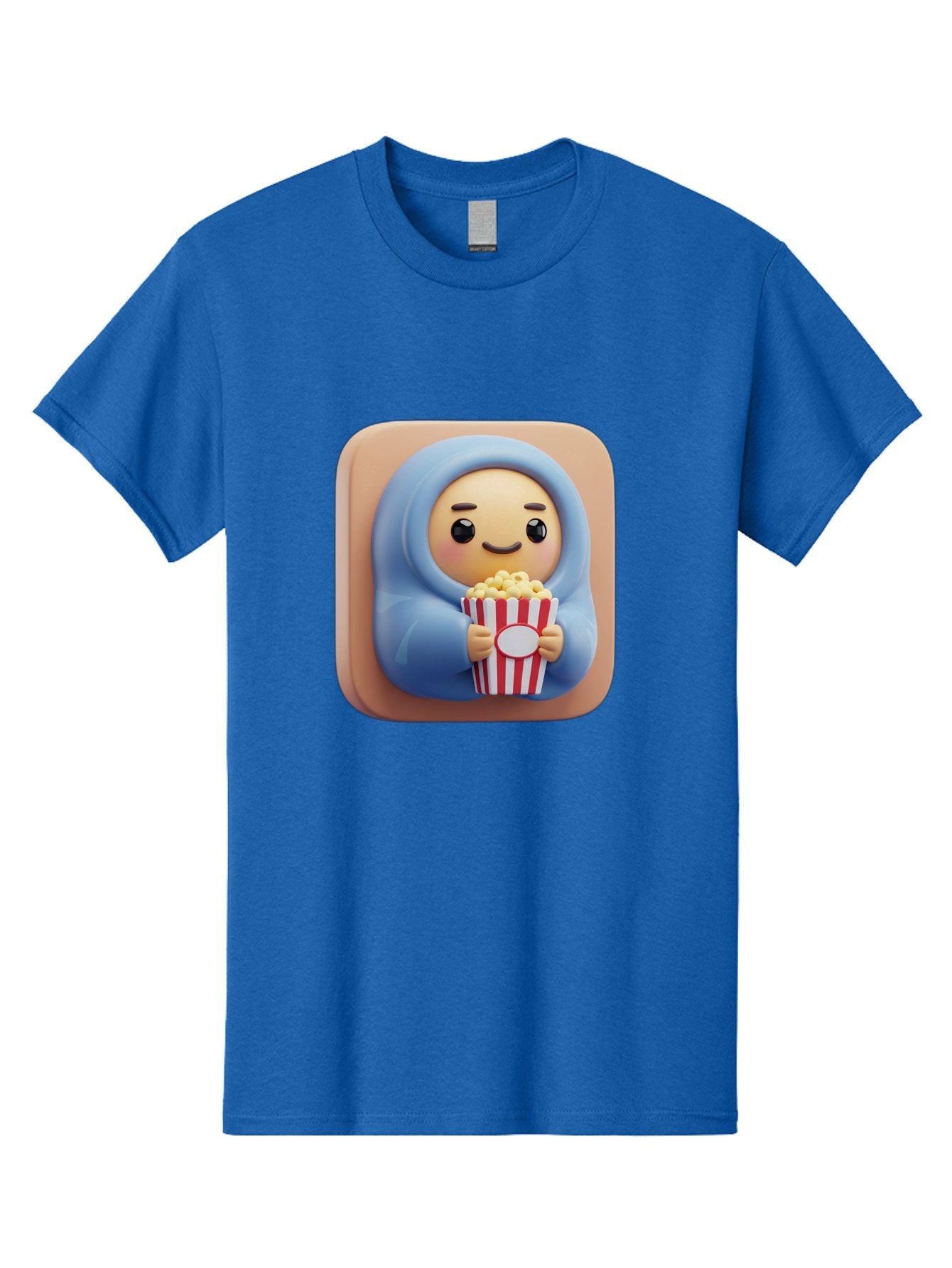 Melted-Face-Emoji Men'S Graphic Tee, 100% Cotton, Comfortable Casual Summer Wear, Machine Washable, Smiling Face, Happy Emoji, Popcorn Bucket, Red And White Stripes, Cartoon Character, Joyful Expression, Friendly Face, Fun Snack, Bac184