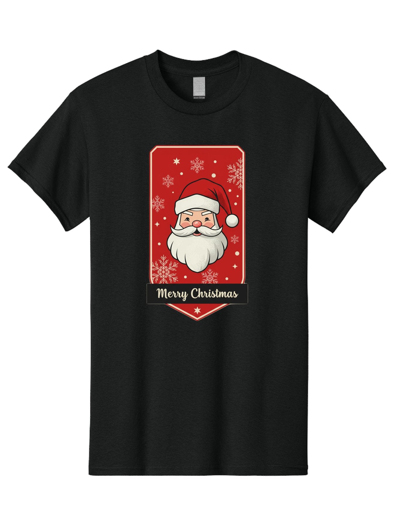 Merry-Christmas-Santa Men'S Graphic Tee, 100% Cotton, Comfortable Casual Summer Wear, Machine Washable, Christmas Badge, Merry Christmas, Santa Claus, Festive Design, Holiday Greeting, Cartoon Santa, Red And White, Snowflakes, Bac187 13