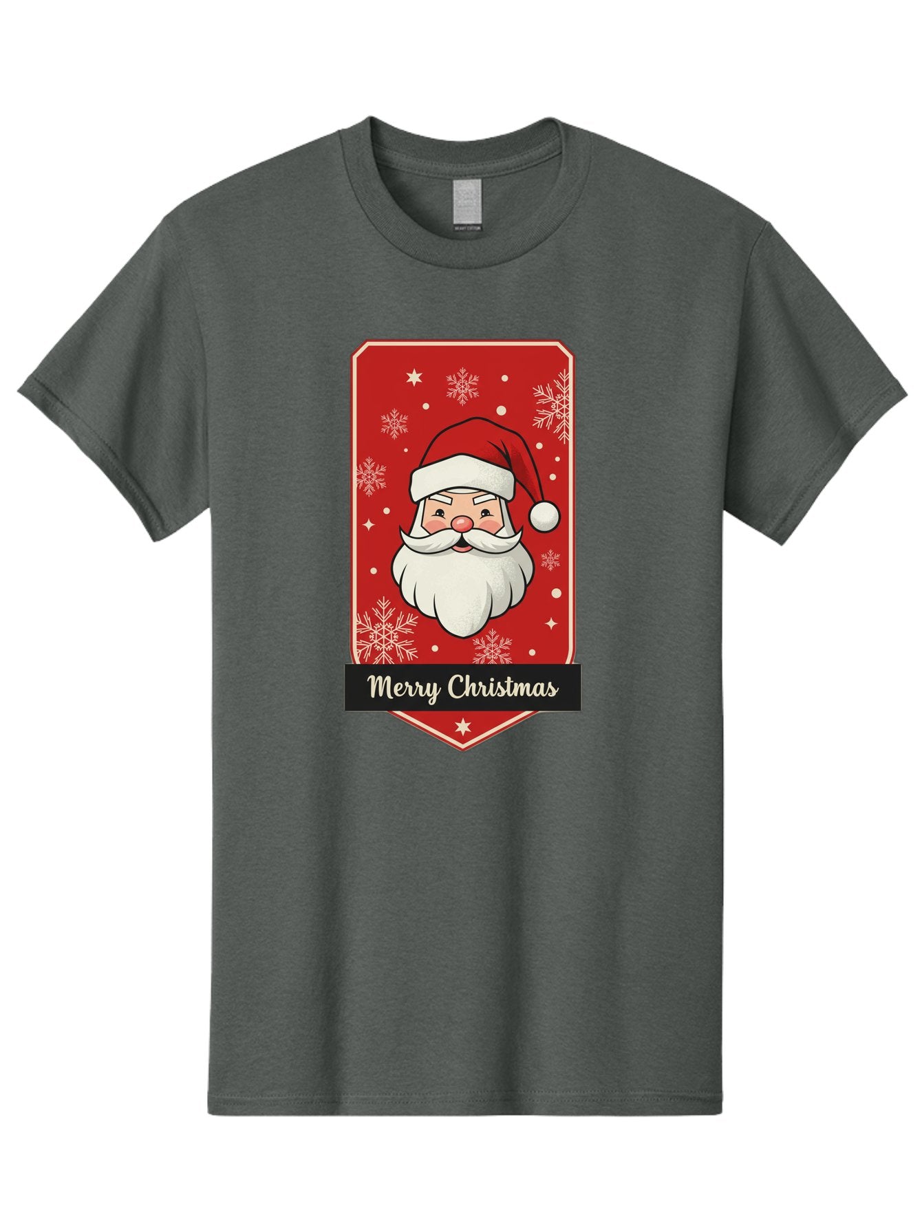 Merry-Christmas-Santa Men'S Graphic Tee, 100% Cotton, Comfortable Casual Summer Wear, Machine Washable, Christmas Badge, Merry Christmas, Santa Claus, Festive Design, Holiday Greeting, Cartoon Santa, Red And White, Snowflakes, Bac187 5