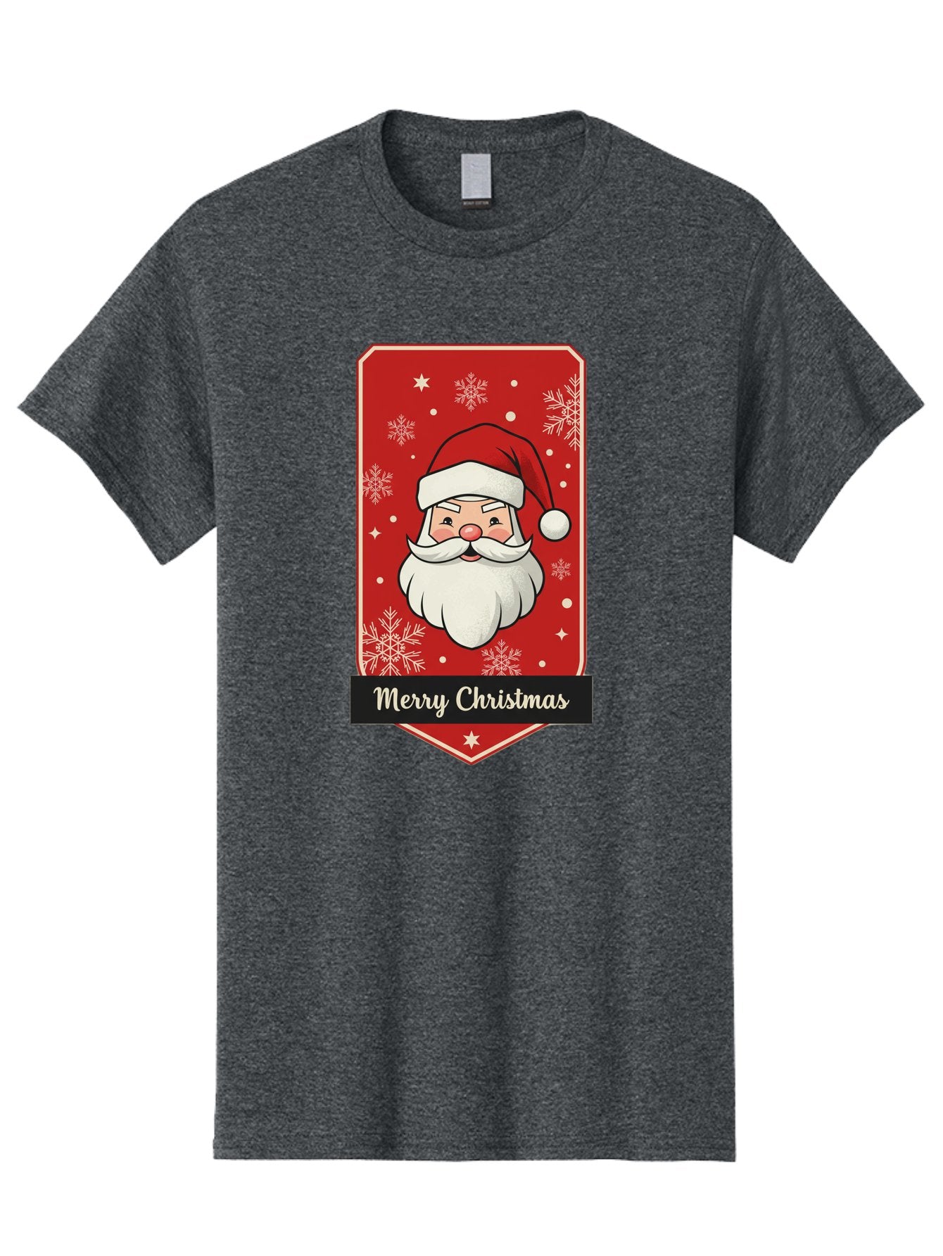 Merry-Christmas-Santa Men'S Graphic Tee, 100% Cotton, Comfortable Casual Summer Wear, Machine Washable, Christmas Badge, Merry Christmas, Santa Claus, Festive Design, Holiday Greeting, Cartoon Santa, Red And White, Snowflakes, Bac187 12