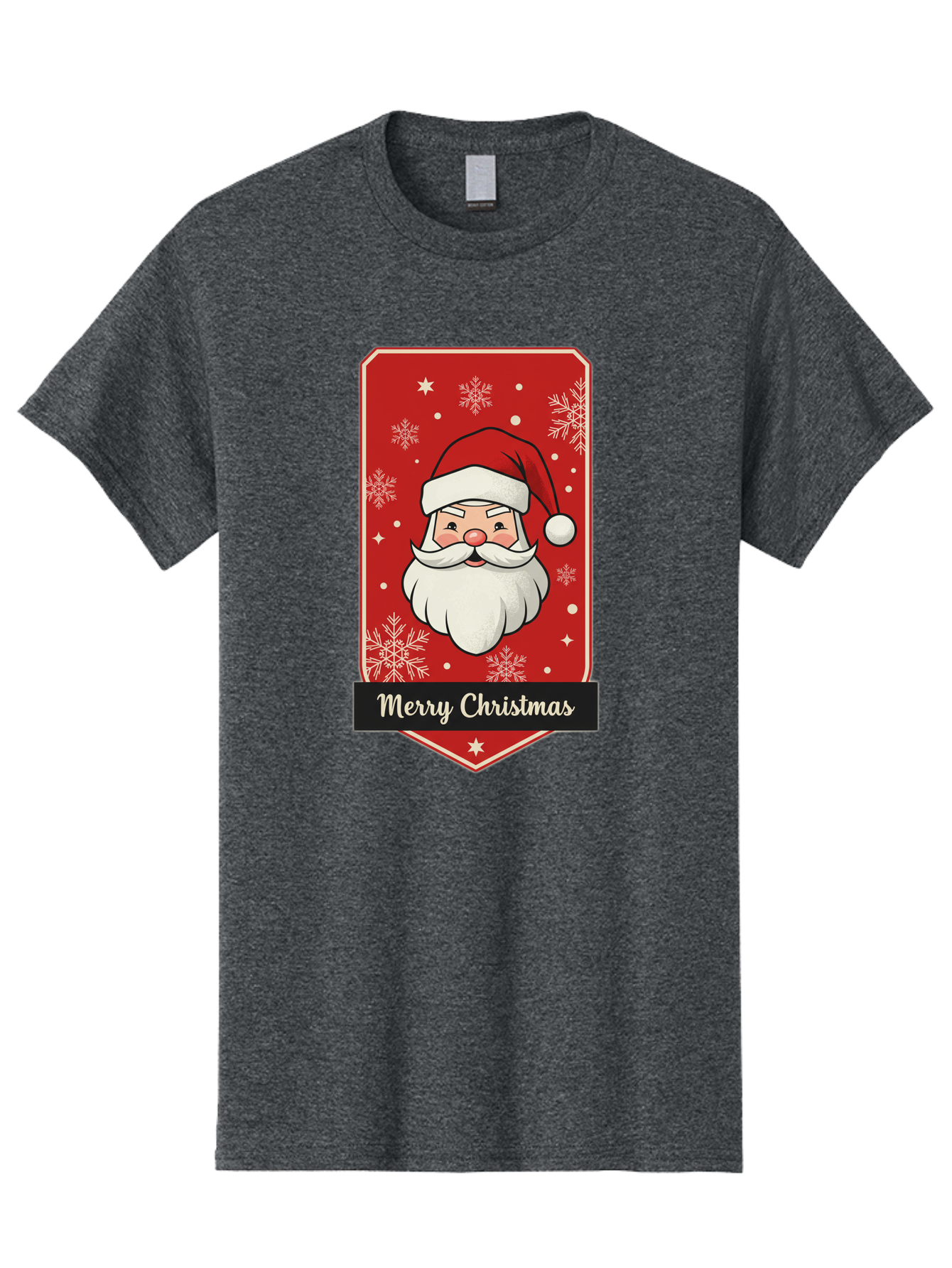 Merry-Christmas-Santa Men'S Graphic Tee, 100% Cotton, Comfortable Casual Summer Wear, Machine Washable, Christmas Badge, Merry Christmas, Santa Claus, Festive Design, Holiday Greeting, Cartoon Santa, Red And White, Snowflakes, Bac187 3