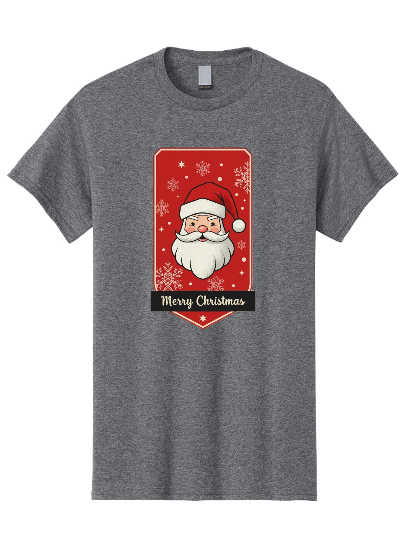 Merry-Christmas-Santa Men'S Graphic Tee, 100% Cotton, Comfortable Casual Summer Wear, Machine Washable, Christmas Badge, Merry Christmas, Santa Claus, Festive Design, Holiday Greeting, Cartoon Santa, Red And White, Snowflakes, Bac187 4