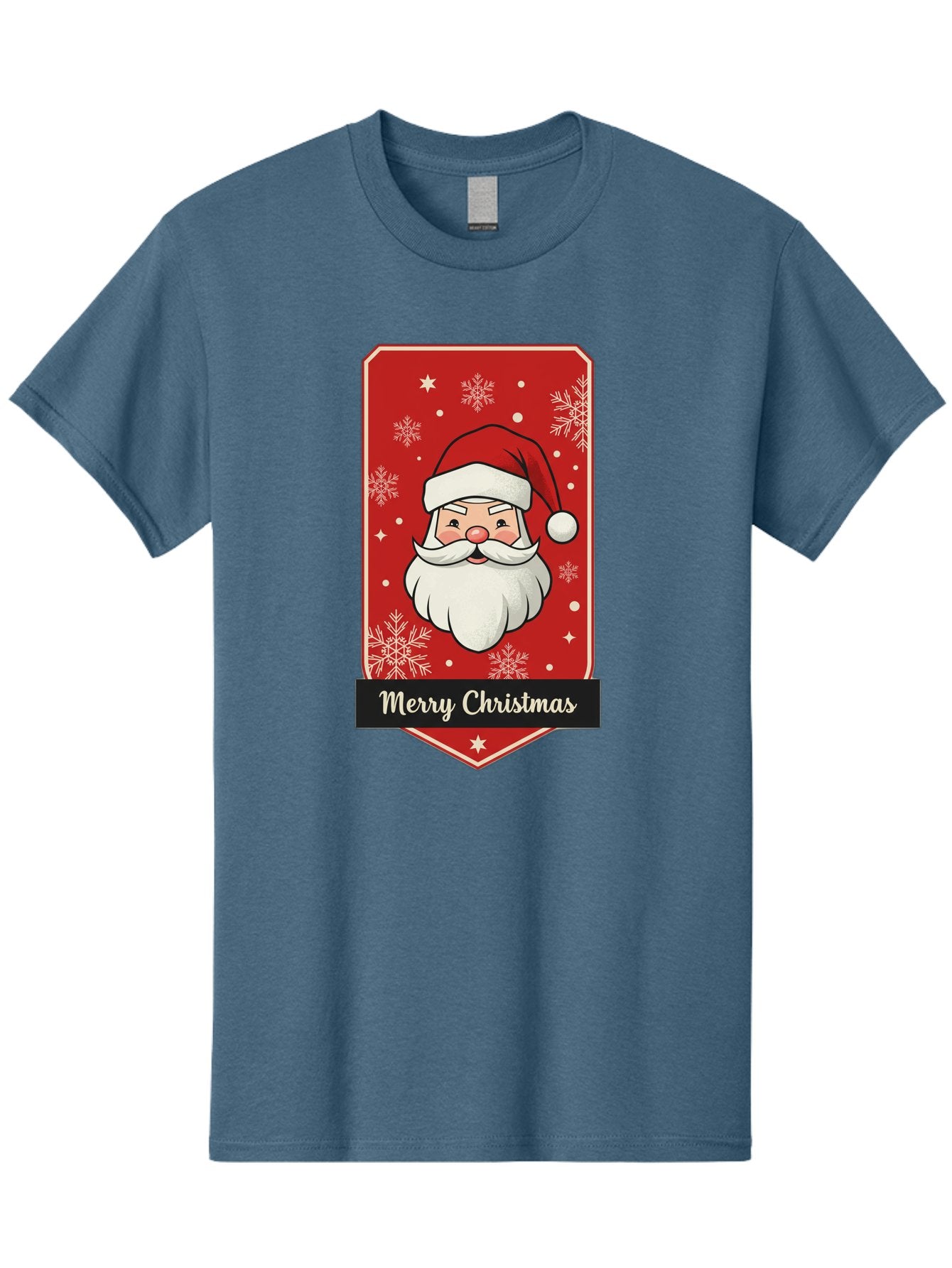 Merry-Christmas-Santa Men'S Graphic Tee, 100% Cotton, Comfortable Casual Summer Wear, Machine Washable, Christmas Badge, Merry Christmas, Santa Claus, Festive Design, Holiday Greeting, Cartoon Santa, Red And White, Snowflakes, Bac187 14