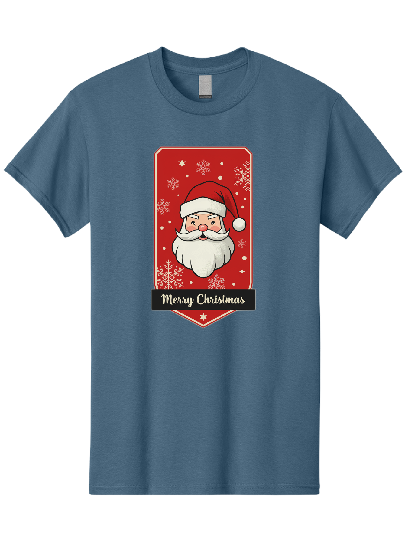 Merry-Christmas-Santa Men'S Graphic Tee, 100% Cotton, Comfortable Casual Summer Wear, Machine Washable, Christmas Badge, Merry Christmas, Santa Claus, Festive Design, Holiday Greeting, Cartoon Santa, Red And White, Snowflakes, Bac187