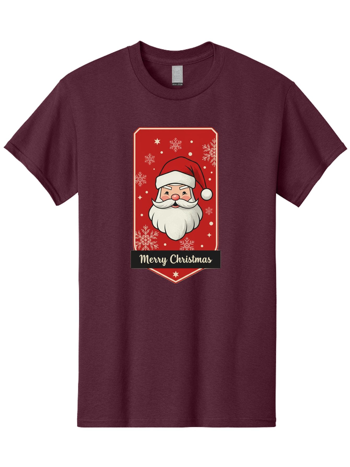 Merry-Christmas-Santa Men'S Graphic Tee, 100% Cotton, Comfortable Casual Summer Wear, Machine Washable, Christmas Badge, Merry Christmas, Santa Claus, Festive Design, Holiday Greeting, Cartoon Santa, Red And White, Snowflakes, Bac187 11