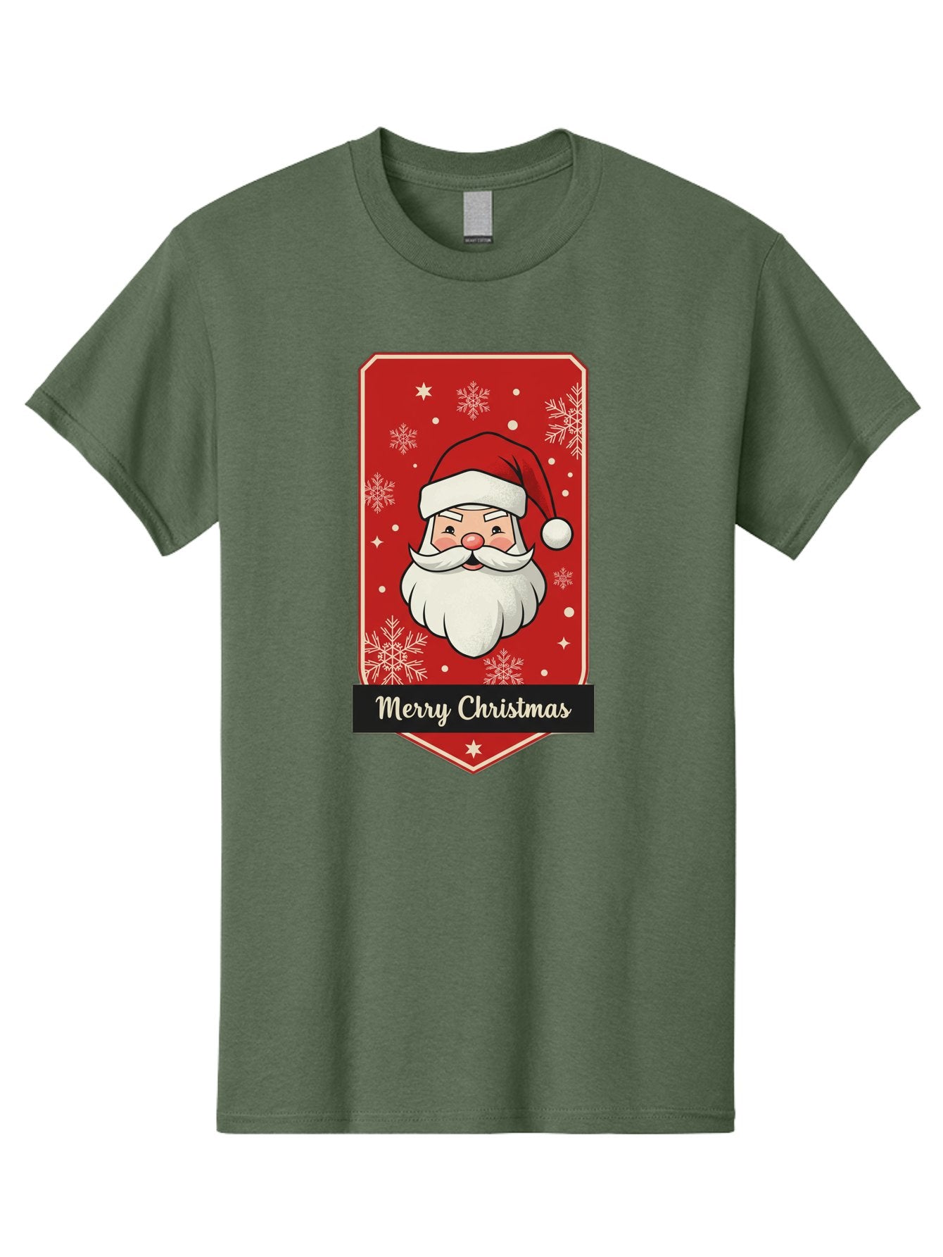 Merry-Christmas-Santa Men'S Graphic Tee, 100% Cotton, Comfortable Casual Summer Wear, Machine Washable, Christmas Badge, Merry Christmas, Santa Claus, Festive Design, Holiday Greeting, Cartoon Santa, Red And White, Snowflakes, Bac187 9