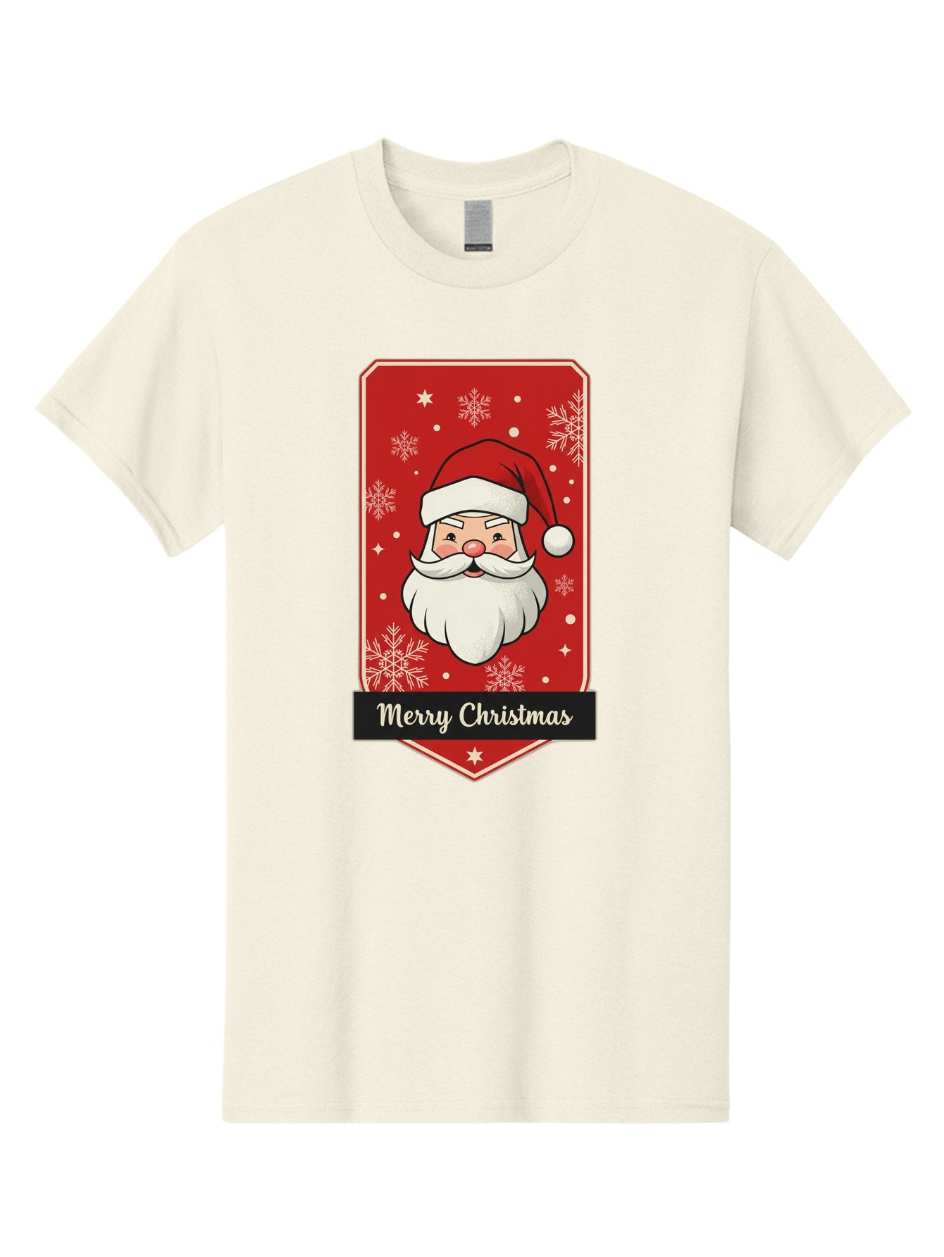 Merry-Christmas-Santa Men'S Graphic Tee, 100% Cotton, Comfortable Casual Summer Wear, Machine Washable, Christmas Badge, Merry Christmas, Santa Claus, Festive Design, Holiday Greeting, Cartoon Santa, Red And White, Snowflakes, Bac187 15