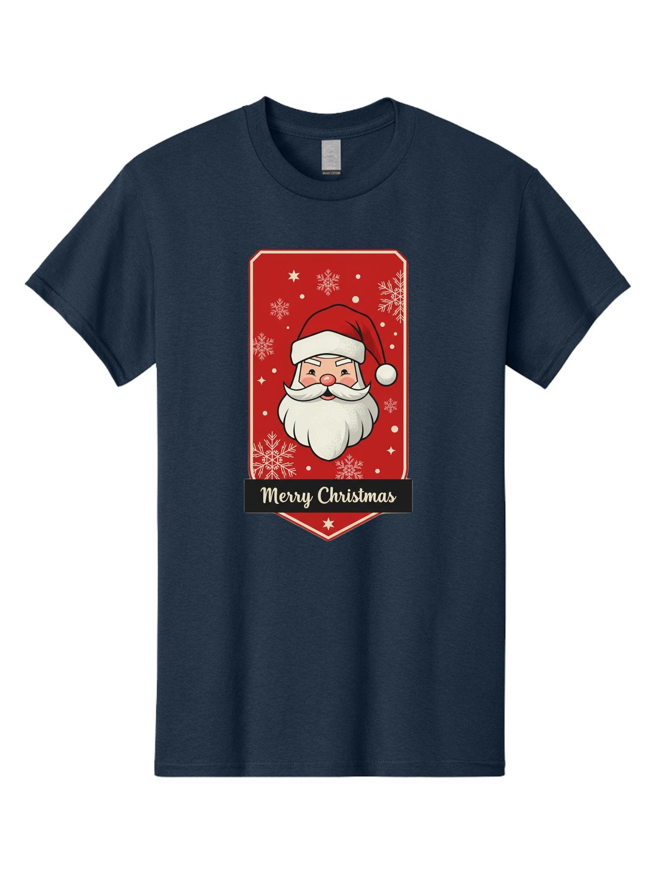 Merry-Christmas-Santa Men'S Graphic Tee, 100% Cotton, Comfortable Casual Summer Wear, Machine Washable, Christmas Badge, Merry Christmas, Santa Claus, Festive Design, Holiday Greeting, Cartoon Santa, Red And White, Snowflakes, Bac187 3