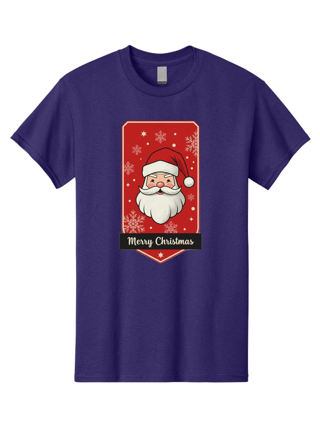 Merry-Christmas-Santa Men'S Graphic Tee, 100% Cotton, Comfortable Casual Summer Wear, Machine Washable, Christmas Badge, Merry Christmas, Santa Claus, Festive Design, Holiday Greeting, Cartoon Santa, Red And White, Snowflakes, Bac187 7