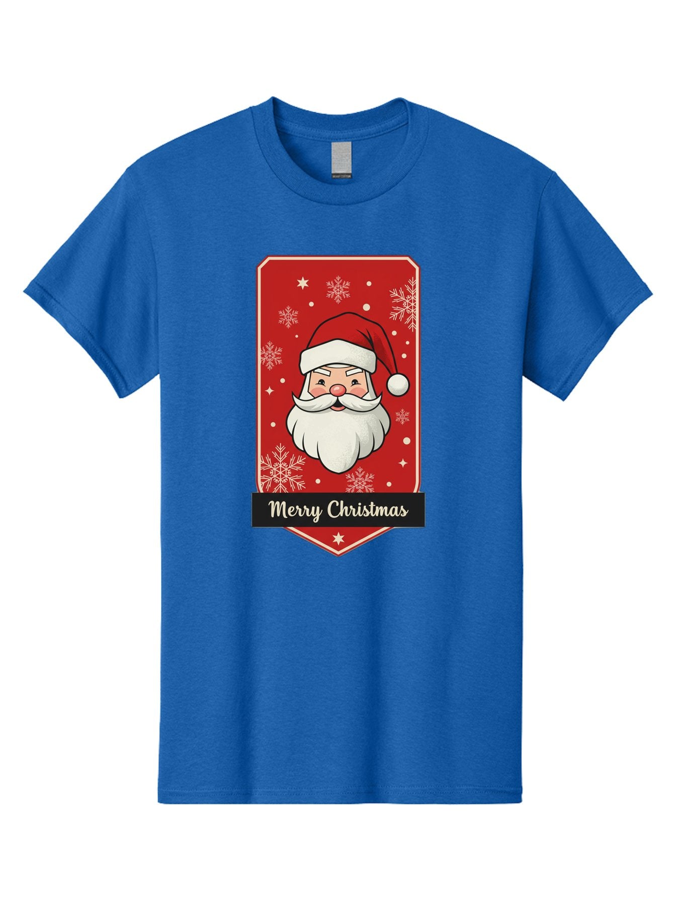 Merry-Christmas-Santa Men'S Graphic Tee, 100% Cotton, Comfortable Casual Summer Wear, Machine Washable, Christmas Badge, Merry Christmas, Santa Claus, Festive Design, Holiday Greeting, Cartoon Santa, Red And White, Snowflakes, Bac187 8